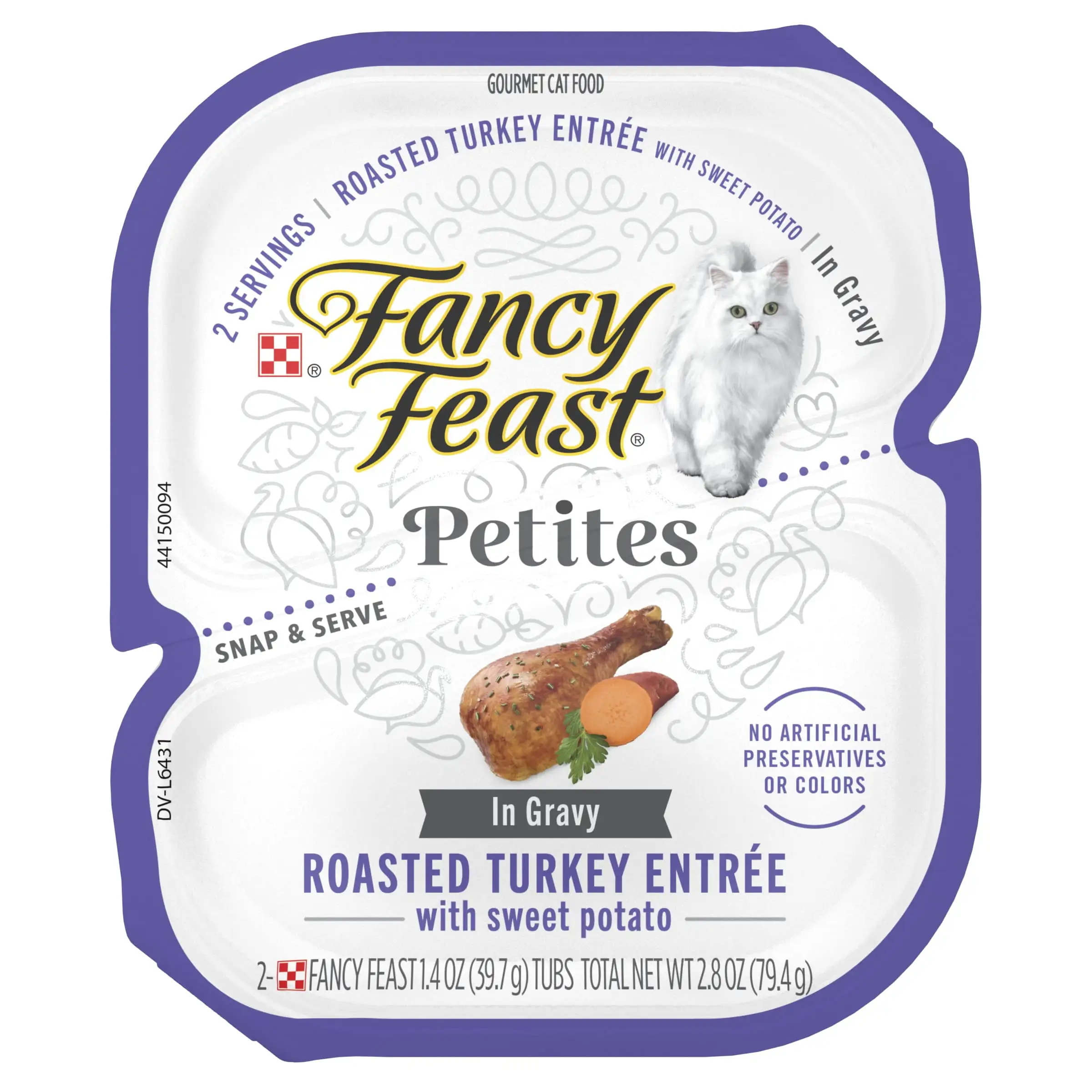 Purina Fancy Feast Petites Gourmet Pate Wet Cat Food. Turkey & Sweet Potato. 2.8 oz Tub