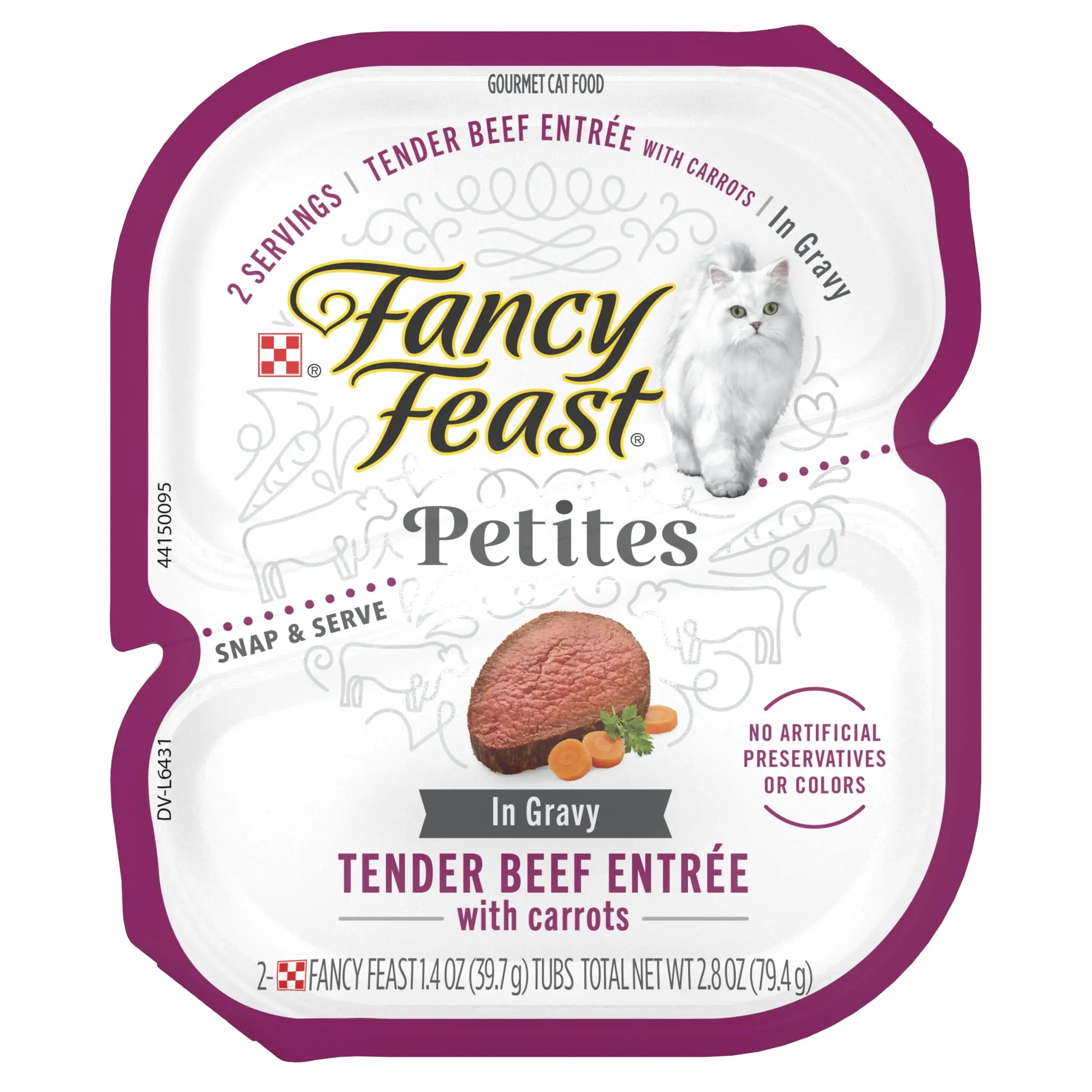 Purina Fancy Feast Petites Gravy Wet Cat Food. Soft Beef & Carrots. 2.8 oz Tubs (12 Pack)