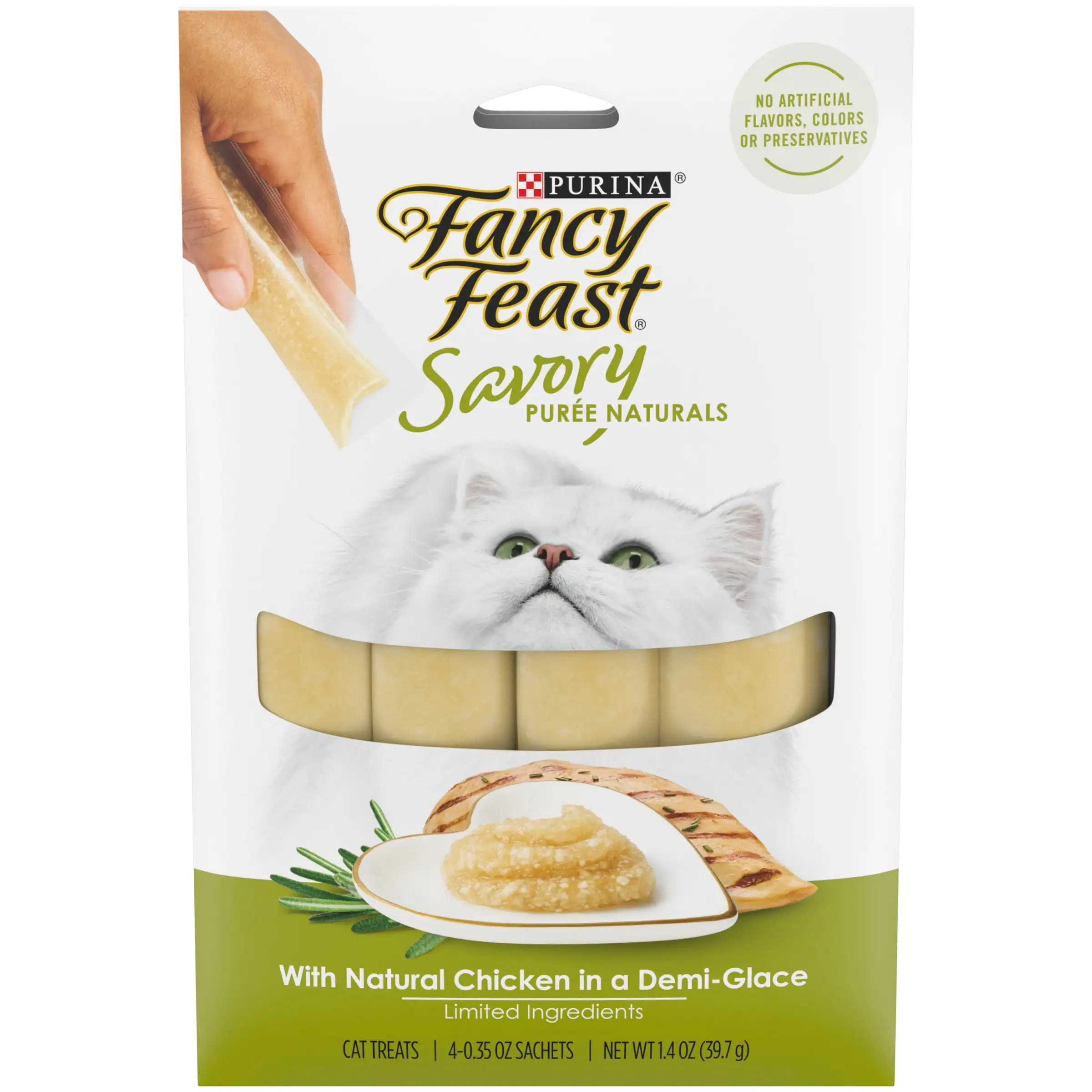 Purina Fancy Feast Savory Puree Naturals Moist Cat Treats Tube. With Natural Chicken in a Demi-Glace - 1.4 oz. Box