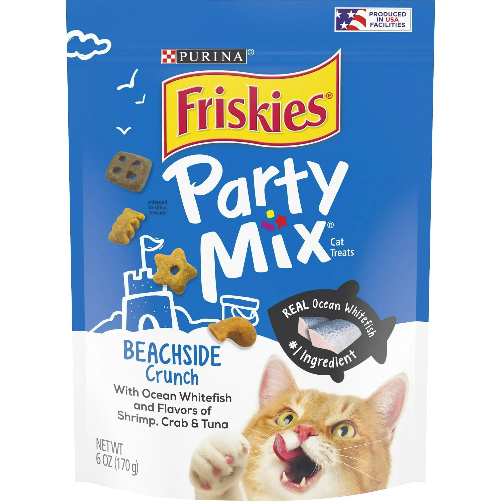 Friskies Cat Treats. Party Mix Beachside Crunch Snacks. 6 oz Pouch - Pack of 1