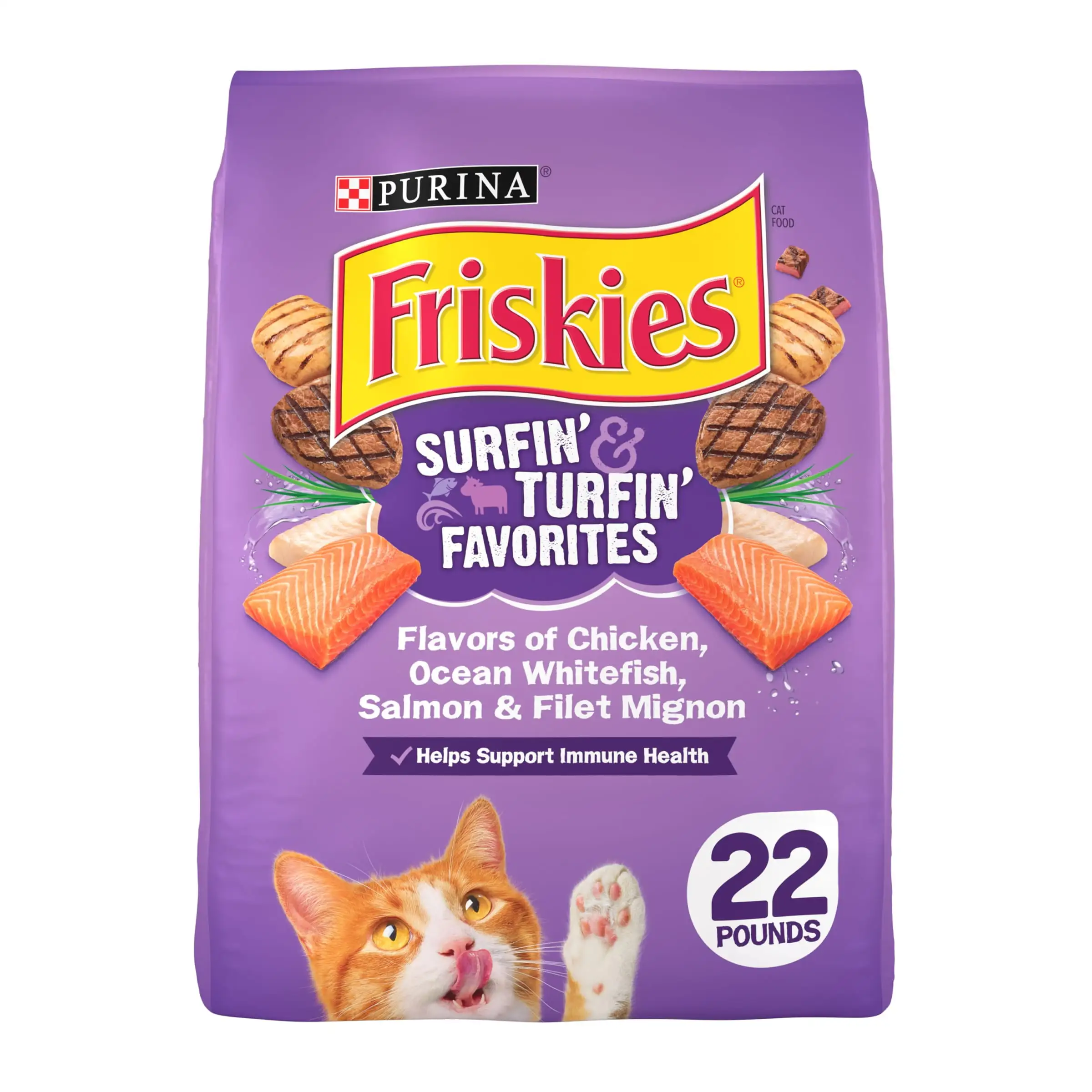 Purina Friskies Dry Cat Food for Adult Cats & Kittens. Surfin' & Turfin'. 22 lb. Bag