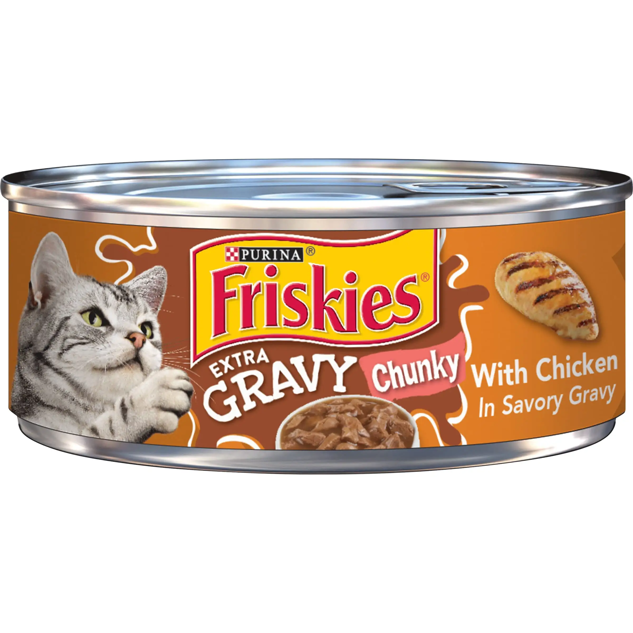 Purina Friskies Extra Gravy Chunky Wet Cat Food. Soft Chicken. 5.5 oz Can