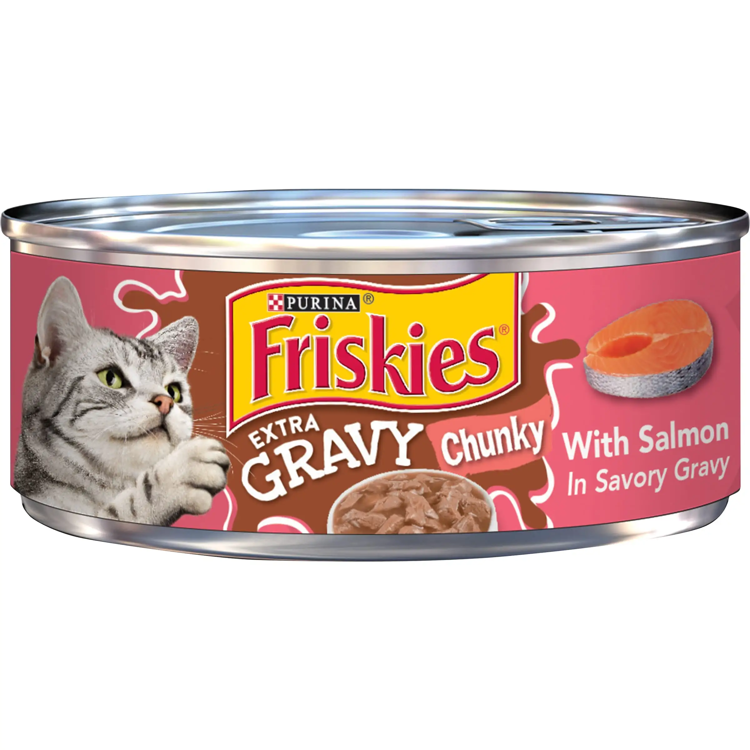 Purina Friskies Extra Gravy Chunky Wet Cat Food. Soft Salmon. 5.5 oz Can