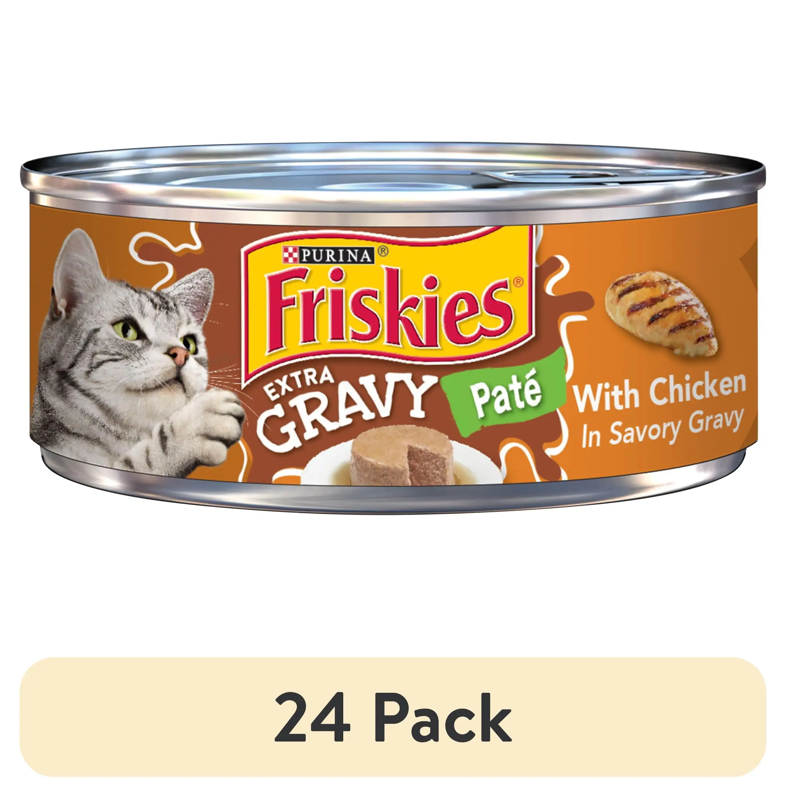 (24 pack) Purina Friskies Gravy Pate Wet Cat Food Extra Gravy Pate With Chicken in Savory Gravy - 5.5 oz. Can