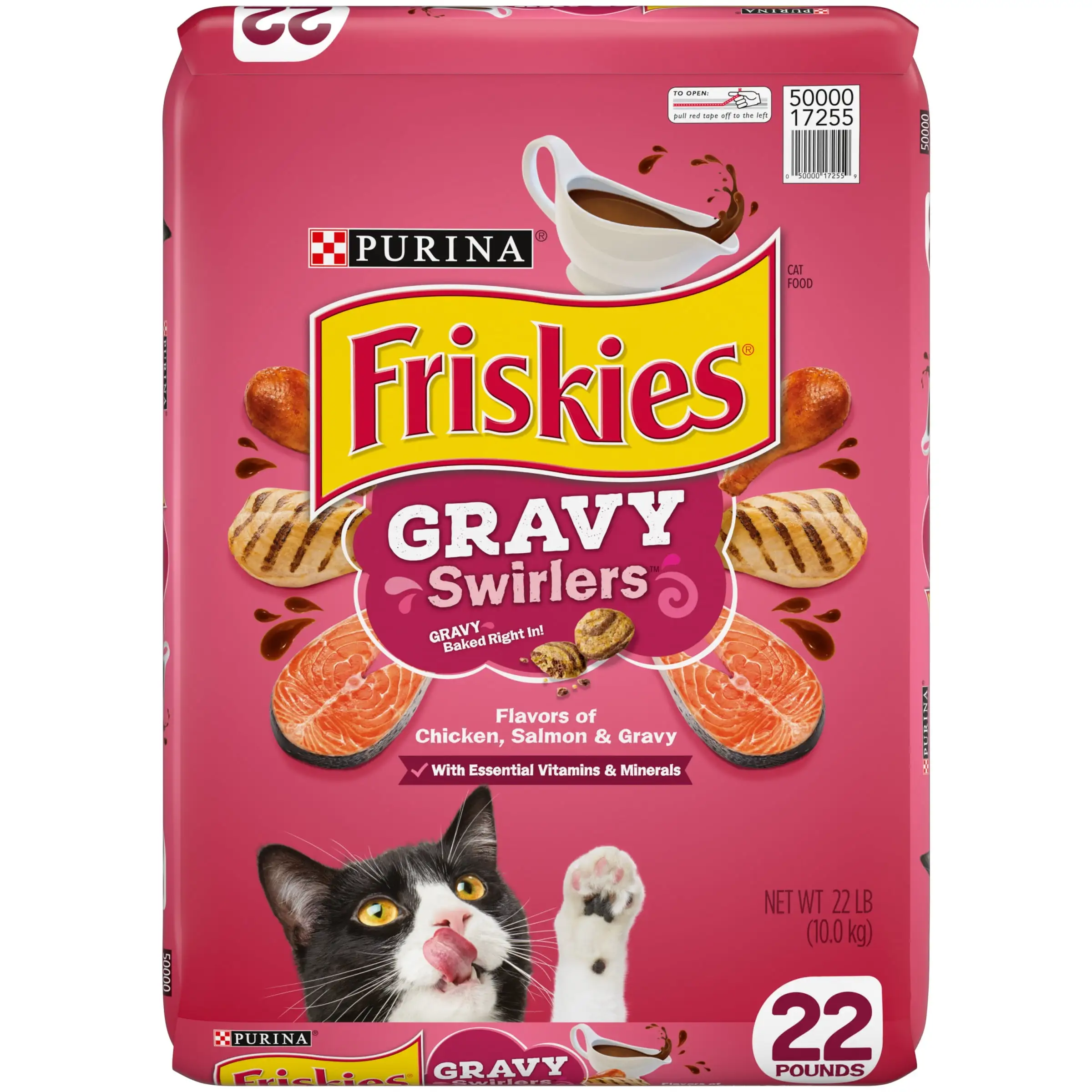 Purina Friskies Gravy Swirlers Dry Cat Food for Adult Cats & Kittens. Chicken & Salmon. 22 lb Bag