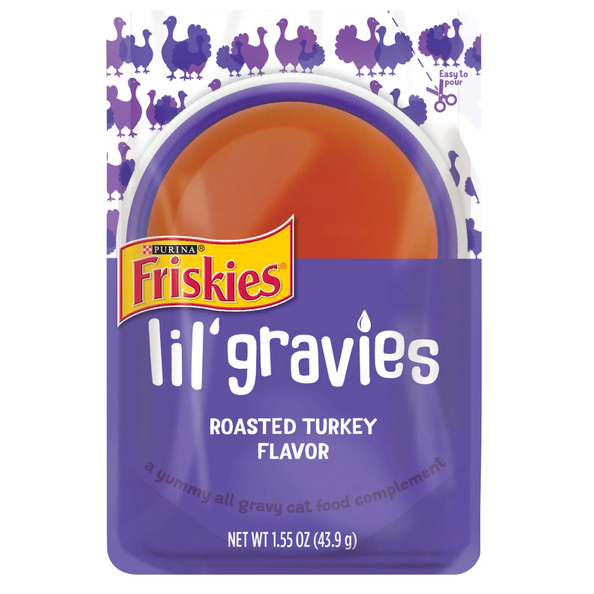 Purina Friskies Lil' Gravies Gravy Wet Cat Food. Soft Roasted Turkey. 1.55 oz Pouch