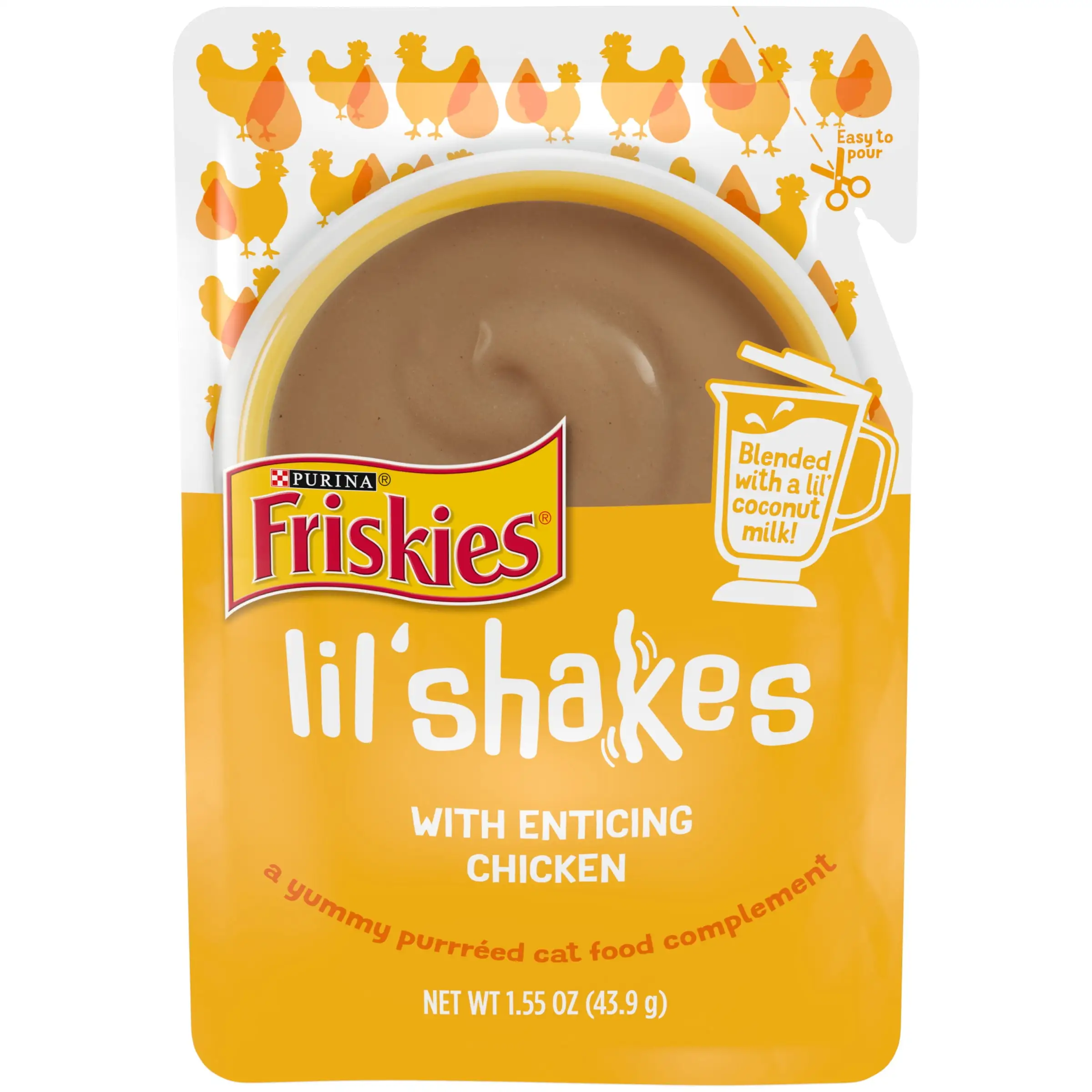 Purina Friskies Lil' Shakes With Enticing Chicken Lickable Puree Cat Food Topper - 1.55 oz. Pouch