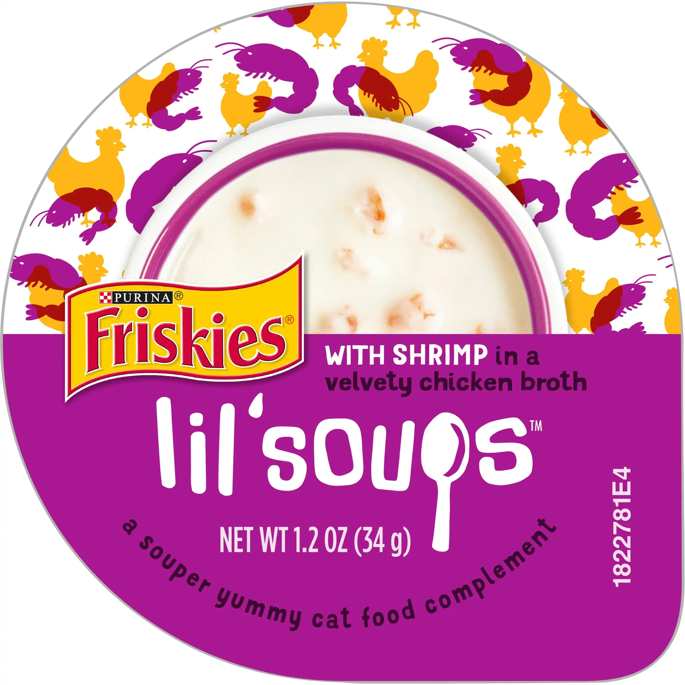 Purina Friskies Lil' Soups Lickable Cat Treats. Soft Shrimp & Chicken Broth Snacks. 1.2 oz Cups