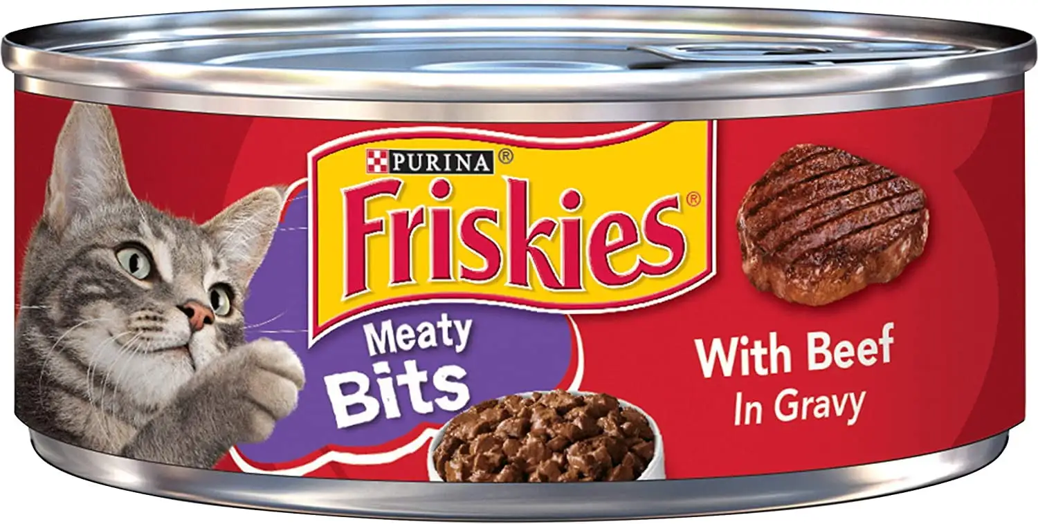 Purina Friskies Meaty Bits Wet Cat Food. With Beef in Gravy. Made with Real Beef. Canned Wet Cat Food for Adult Cats. 5.5-Ounce Can (Pack of 12 Cans)