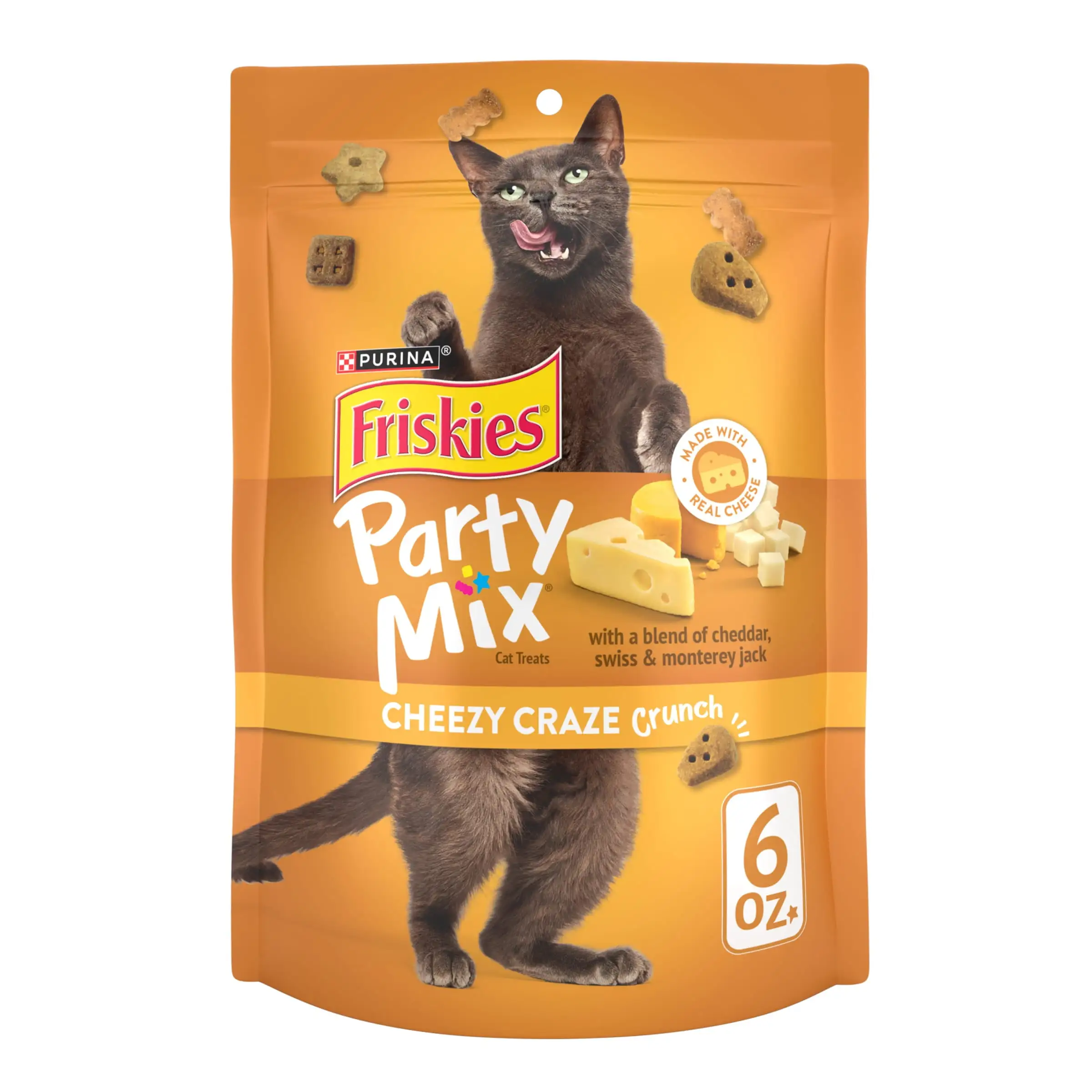 Purina Friskies Party Mix Cat Treats. Cheese Craze Crunch Snacks. 6 oz. Pouch