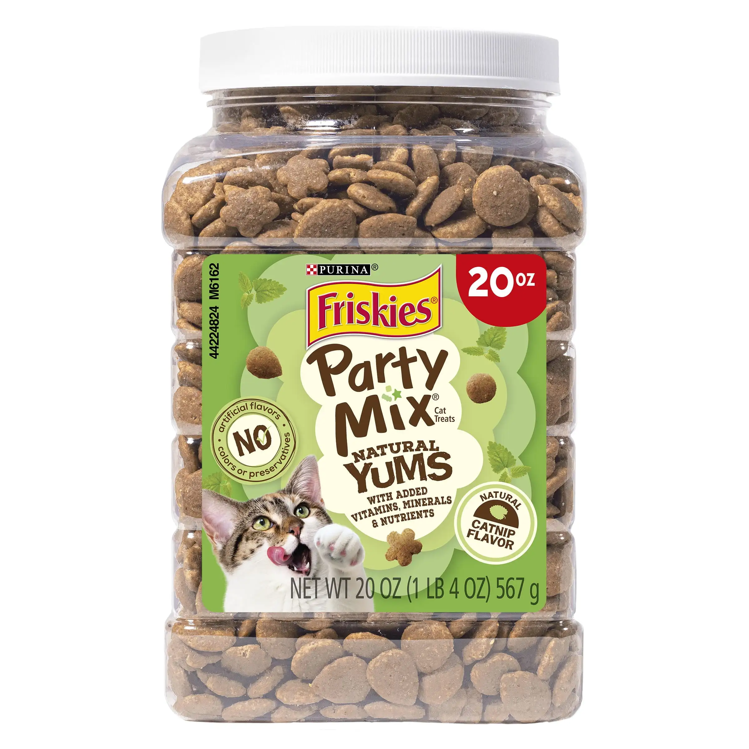 Purina Friskies Party Mix Cat Treats. Natural Yums Catnip Flavor. 20 oz. Canister