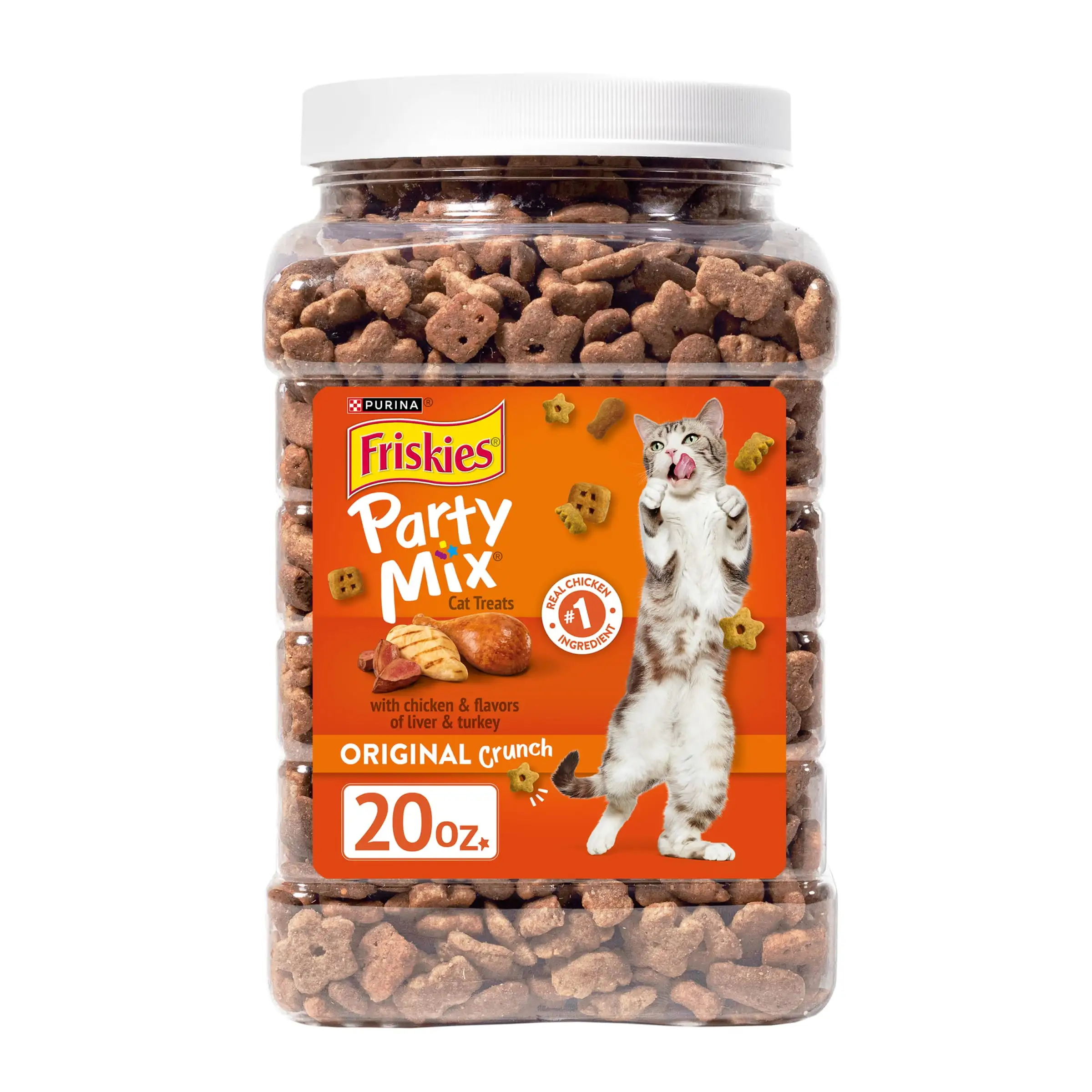 Purina Friskies Party Mix Cat Treats. Original Crunch Snacks. 20 oz. Canister