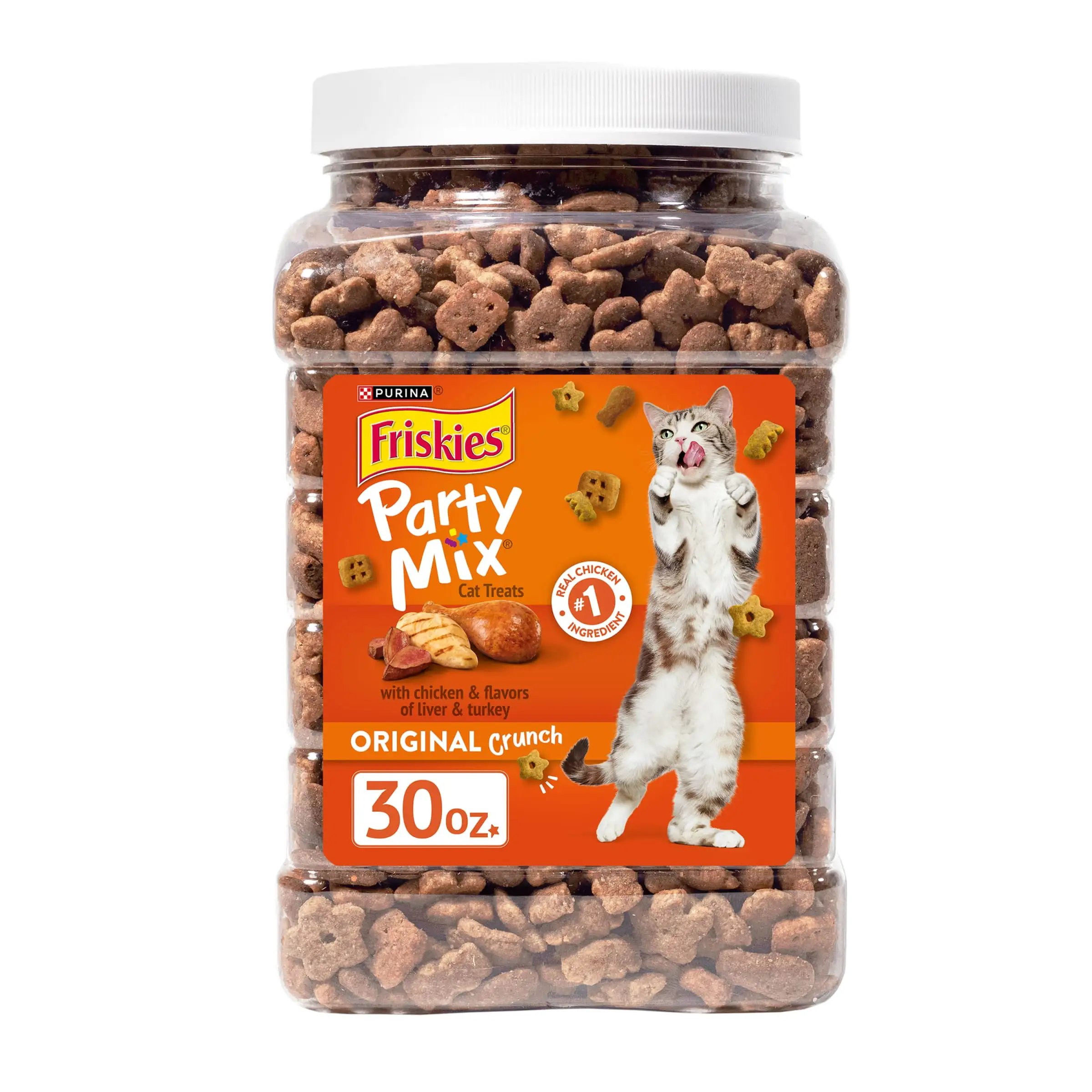 Purina Friskies Party Mix Cat Treats. Original Crunch Snacks. 30 oz. Canister