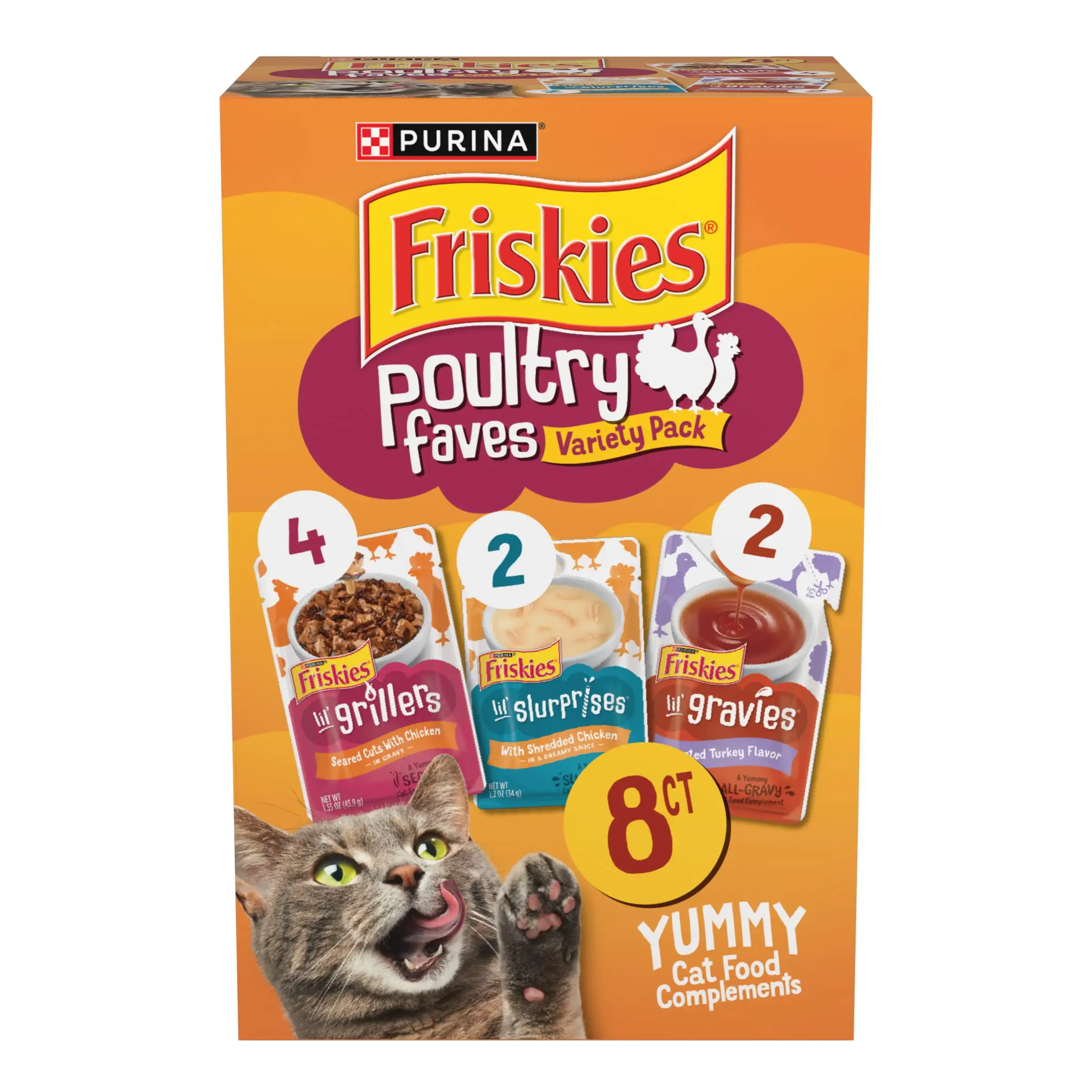 Purina Friskies Poultry Faves Gravy Cat Food Complements Variety Pack (8 Pack)