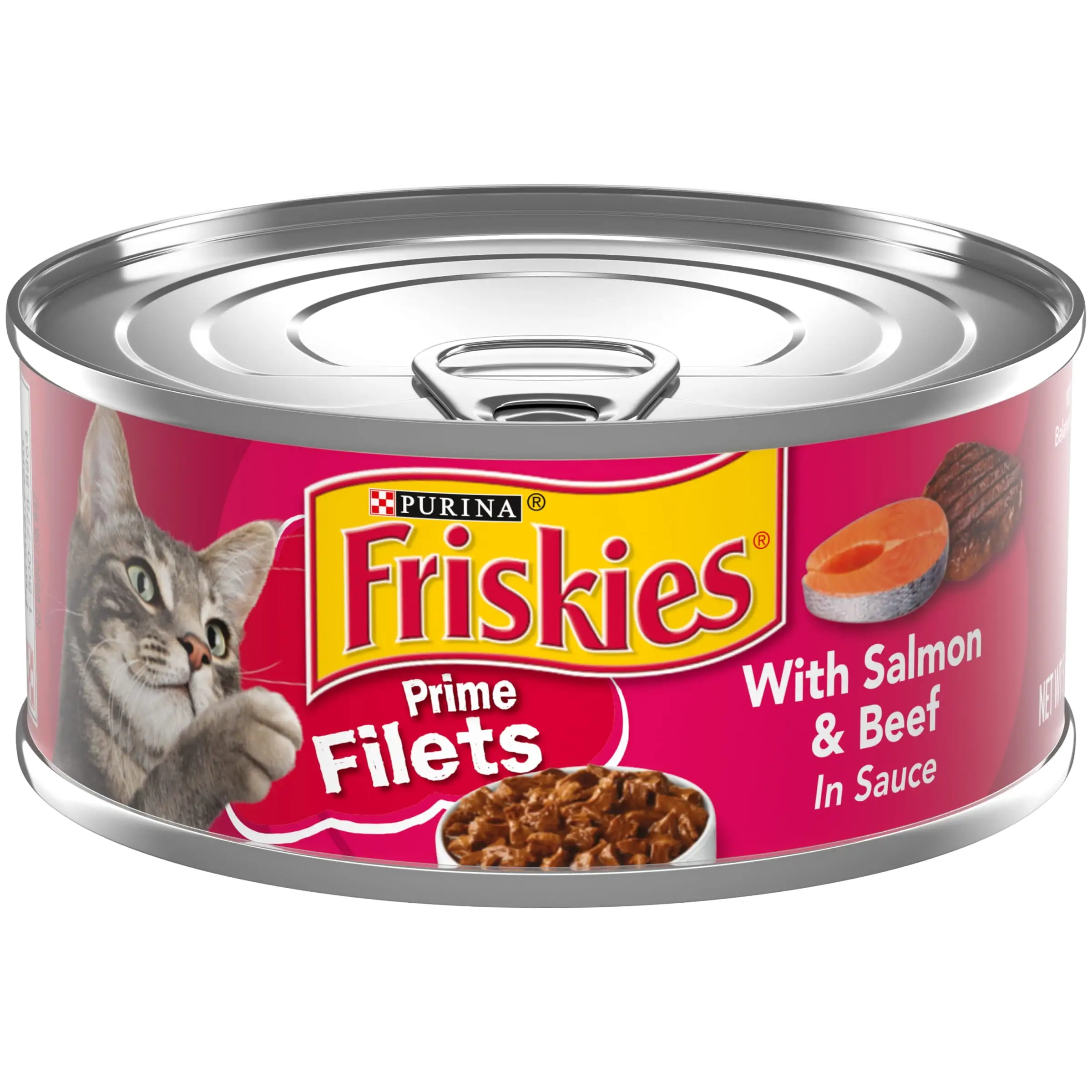 Purina Friskies Prime Filets Gravy Wet Cat Food for Adult Cats. Soft Salmon & Beef. 5.5 oz Can