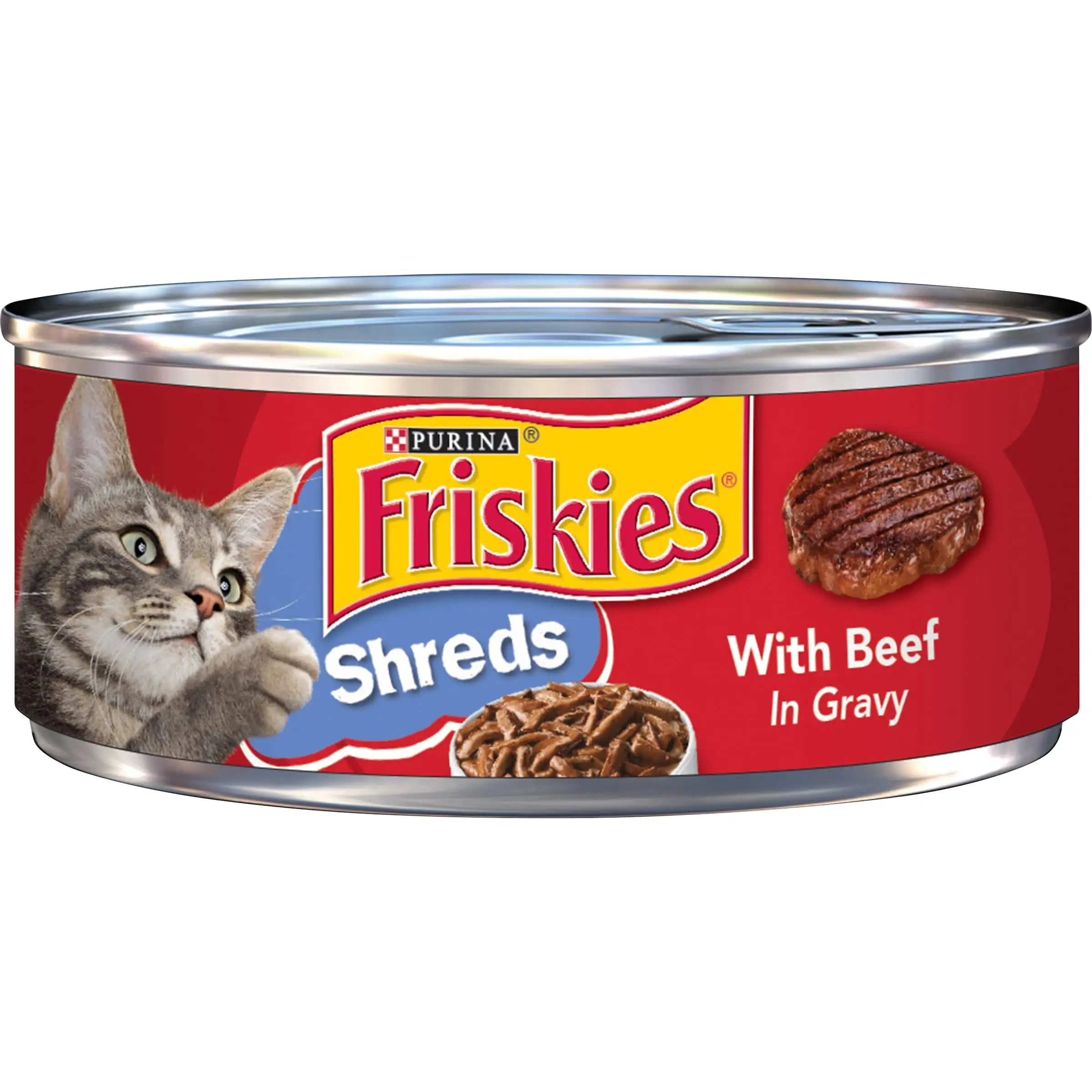 Purina Friskies Shreds Gravy Wet Cat Food. Soft Beef. 5.5 oz Can