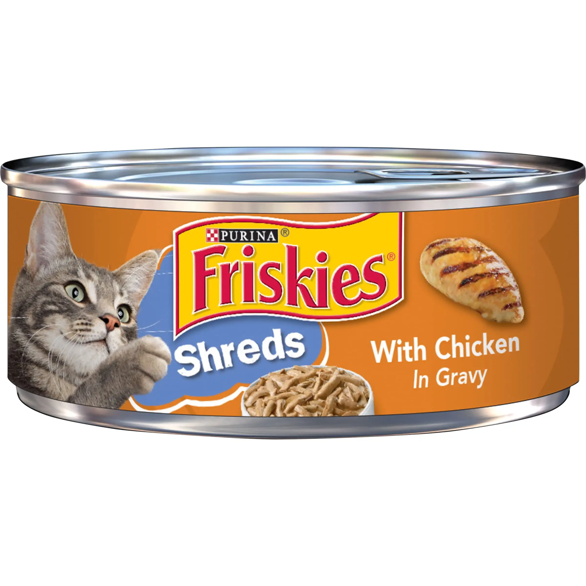 Purina Friskies Shreds Gravy Wet Cat Food. Soft Chicken. 5.5 oz Can