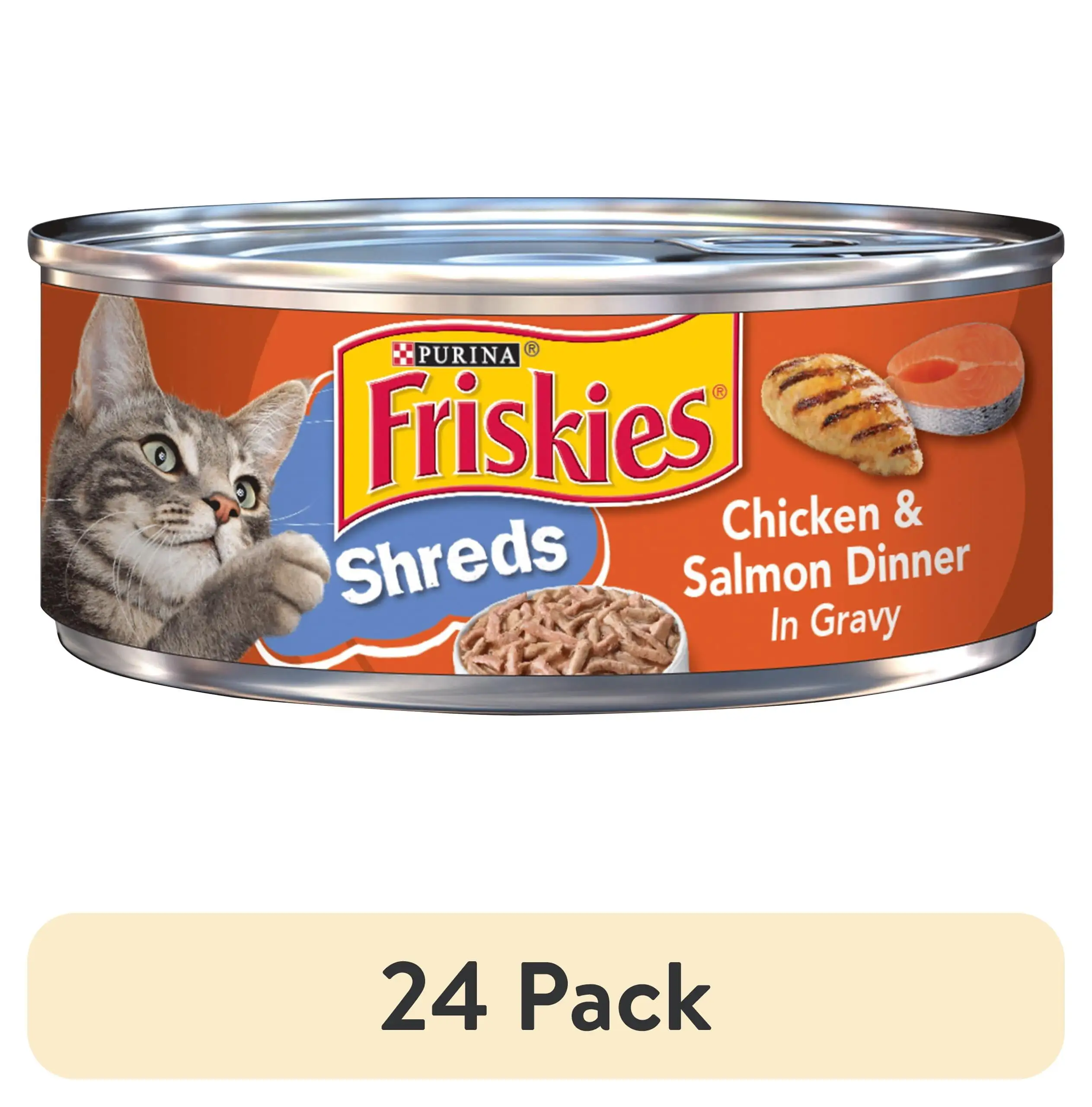 Purina Friskies Shreds Gravy Wet Cat Food. Soft Chicken & Salmon. 5.5 oz Can