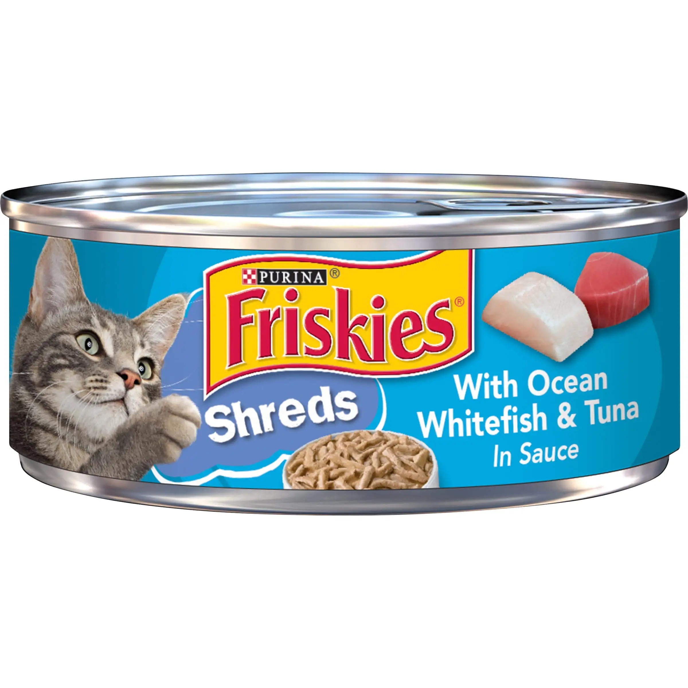 Purina Friskies Shreds Gravy Wet Cat Food. Soft Oceanwhite Fish & Tuna. 5.5 oz Can