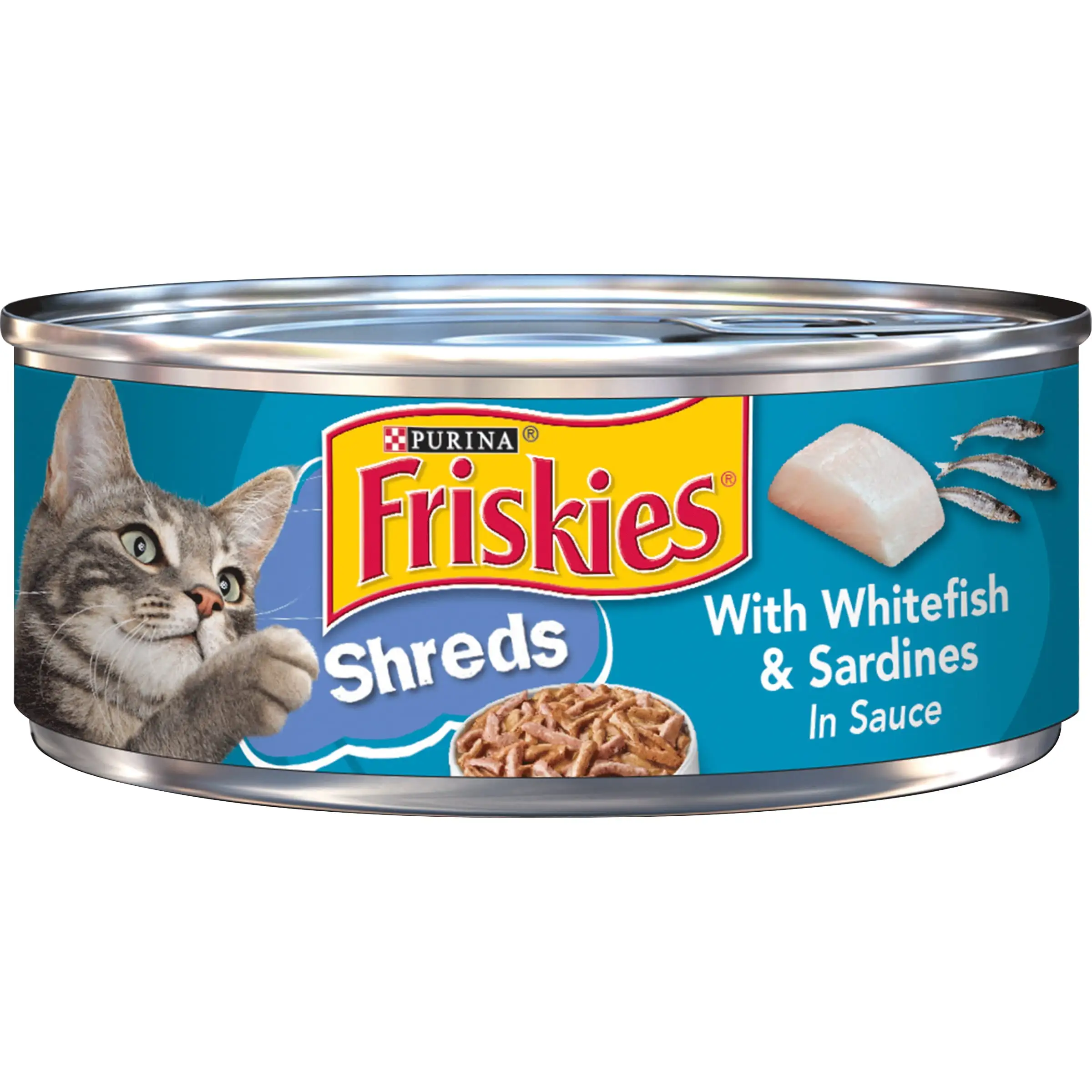 Purina Friskies Shreds Gravy Wet Cat Food. Soft Whitefish & Sardines 5.5 oz Can