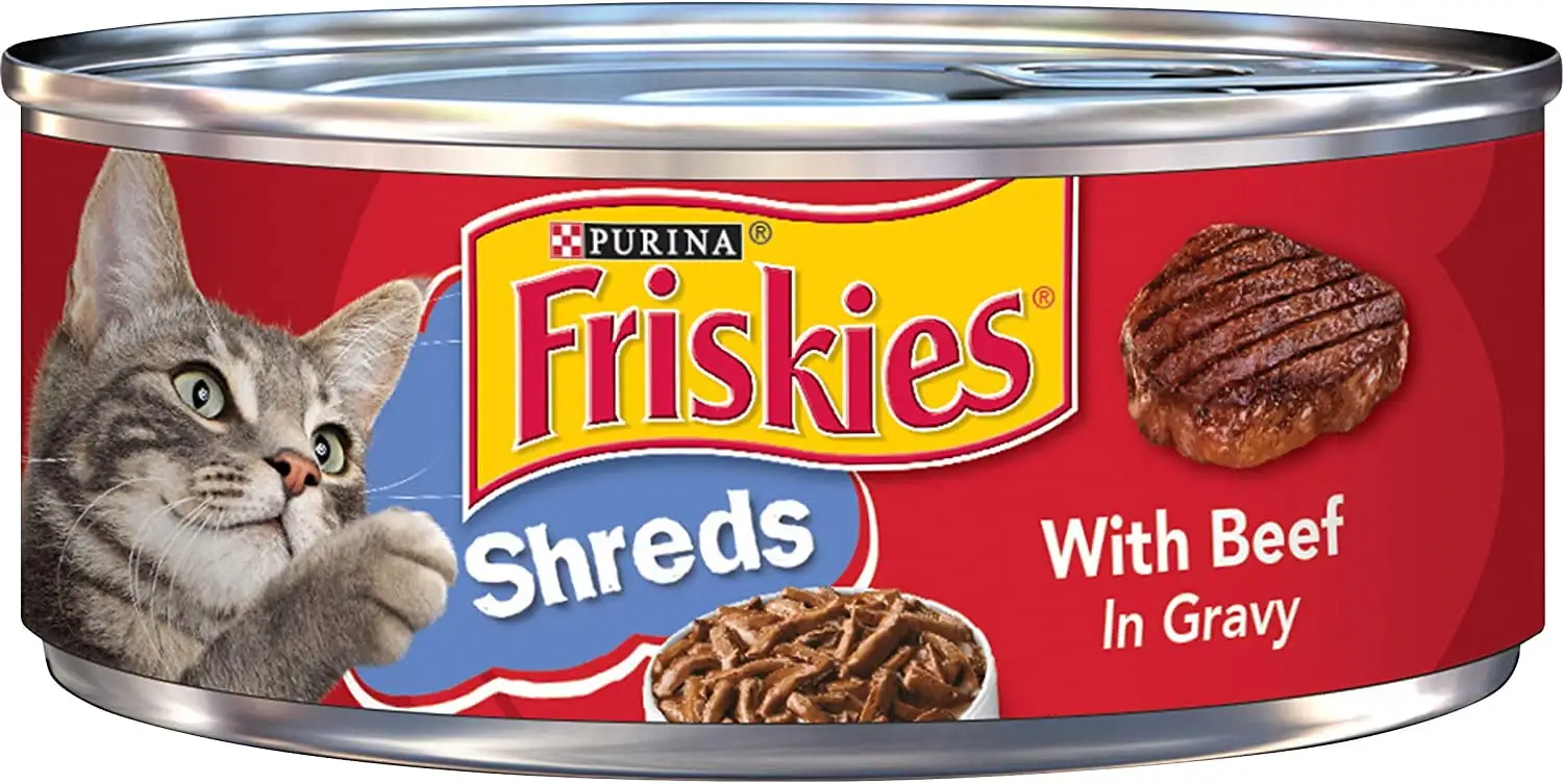 Purina Friskies Shreds Wet Cat Food. Beef Gravy. 5.5 OZ Cans 12-Count