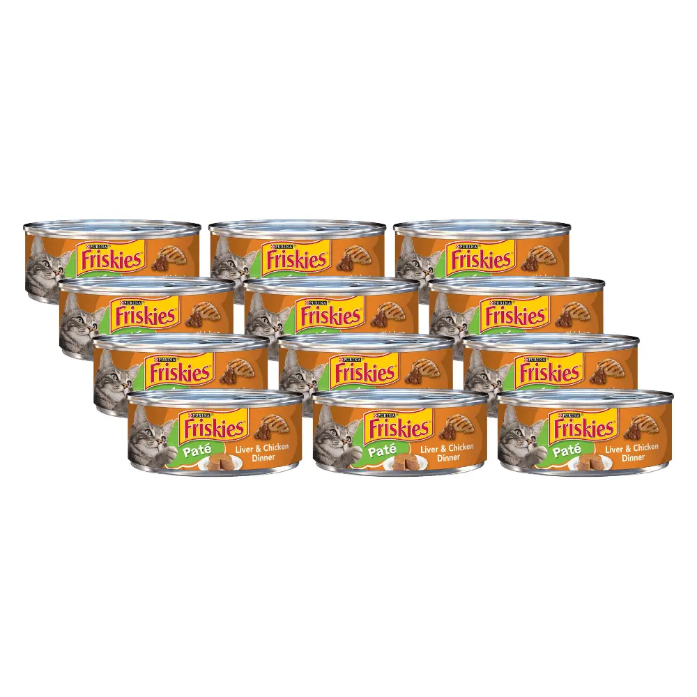 Purina Friskies Wet Cat Food. Liver & Chicken Dinner Pate. 100% Complete & Balanced Nutrition for Cats. Canned Wet Cat Food. 5.5-Ounce Can (Pack of 12)