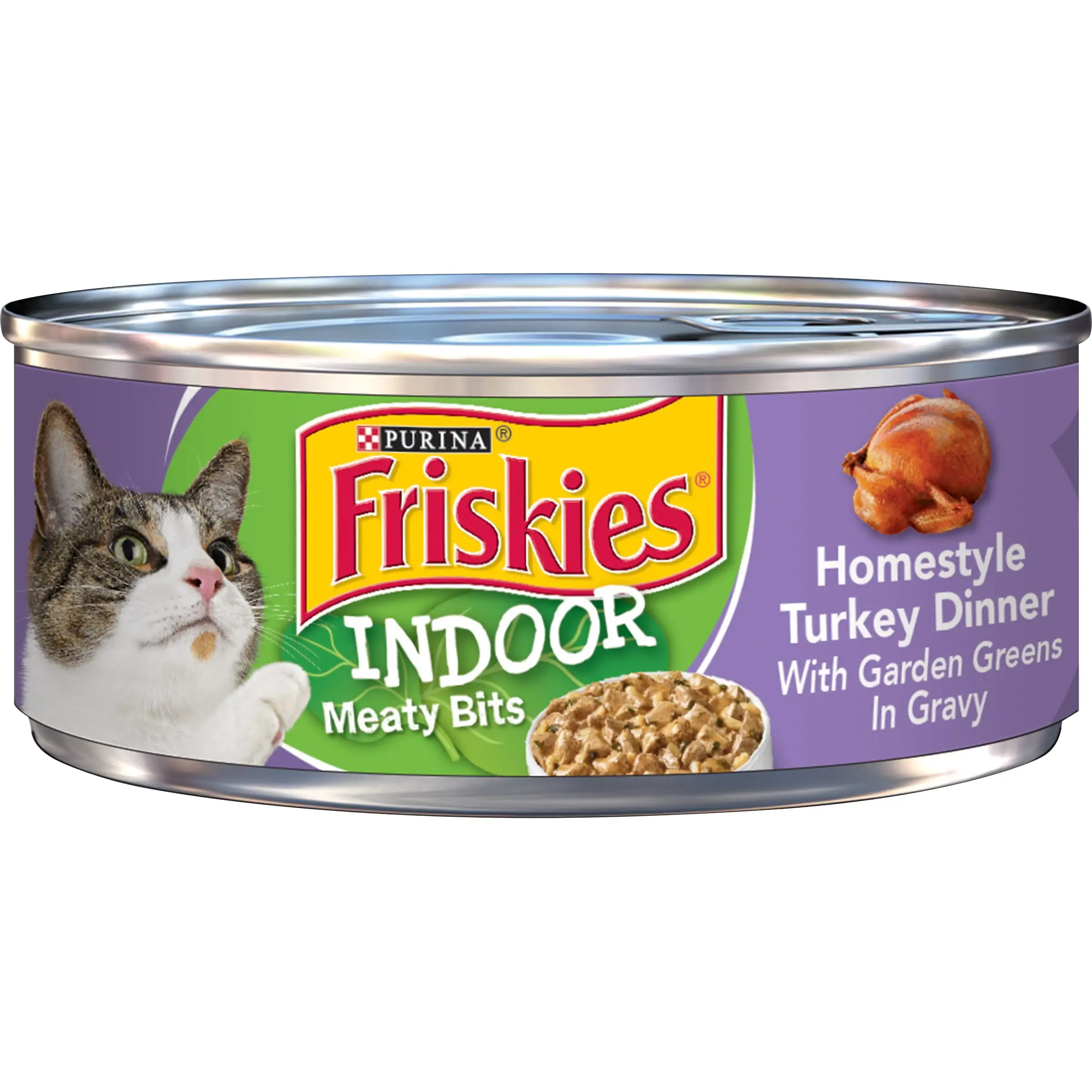 Purina Friskies indoor Meaty Bits Wet Cat Food Turkey Dinner. 5.5 oz Cans (24 Pack)