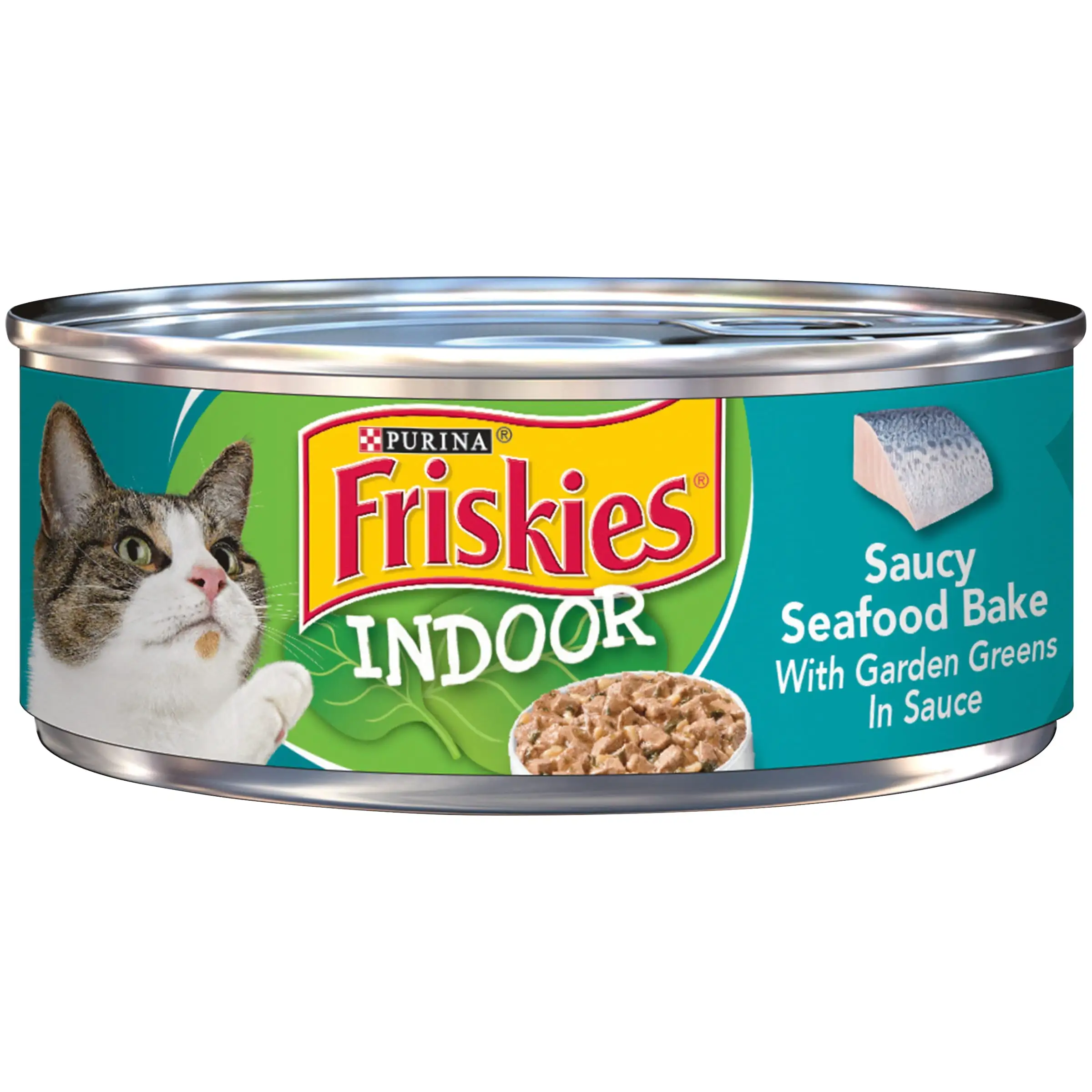 Purina Friskies indoor Wet Cat Food Saucy Seafood Bake. 5.5 oz Can