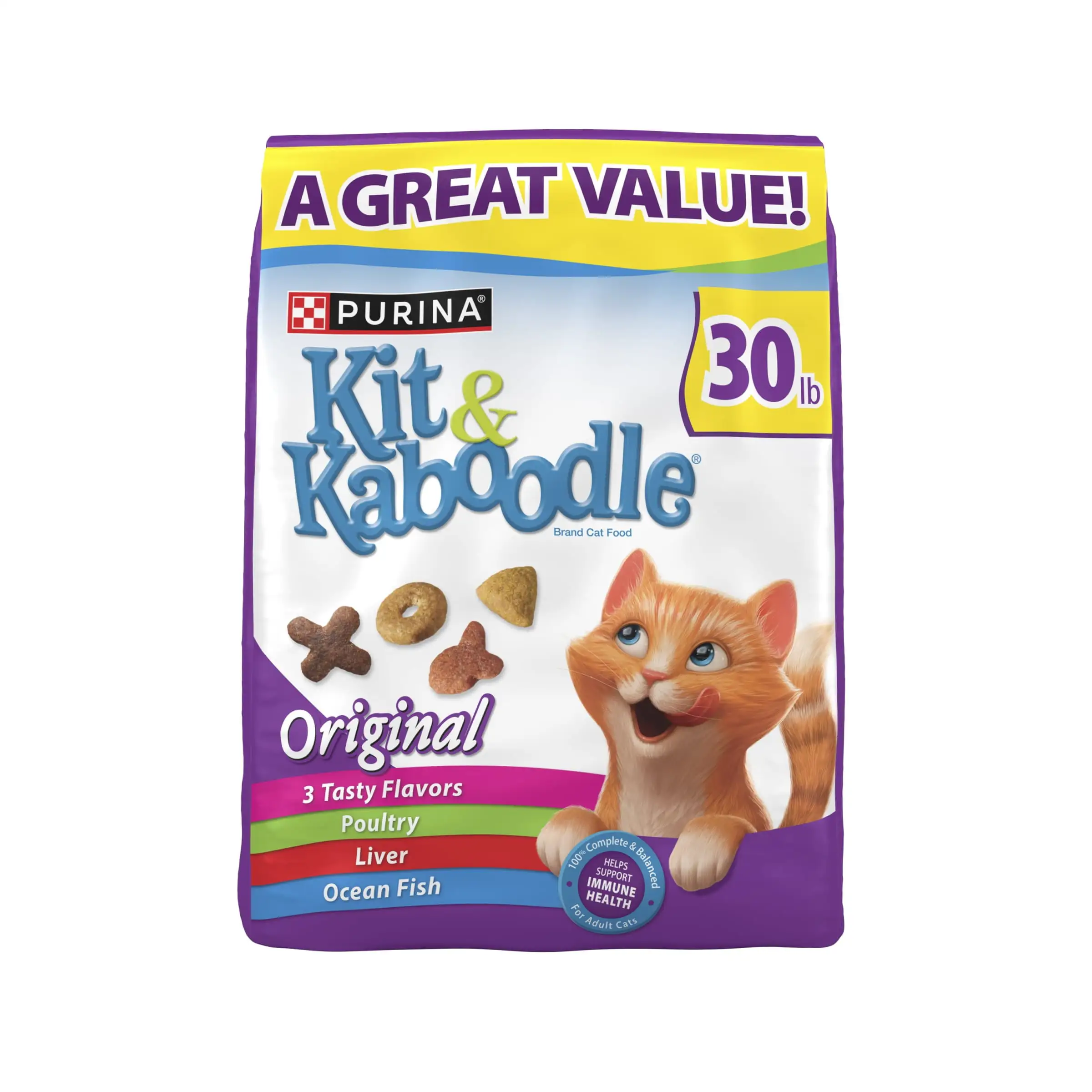 Purina Kit and Kaboodle Original Dry Cat Food for Adult Cats. Immune Health Support. 30 lb Bag