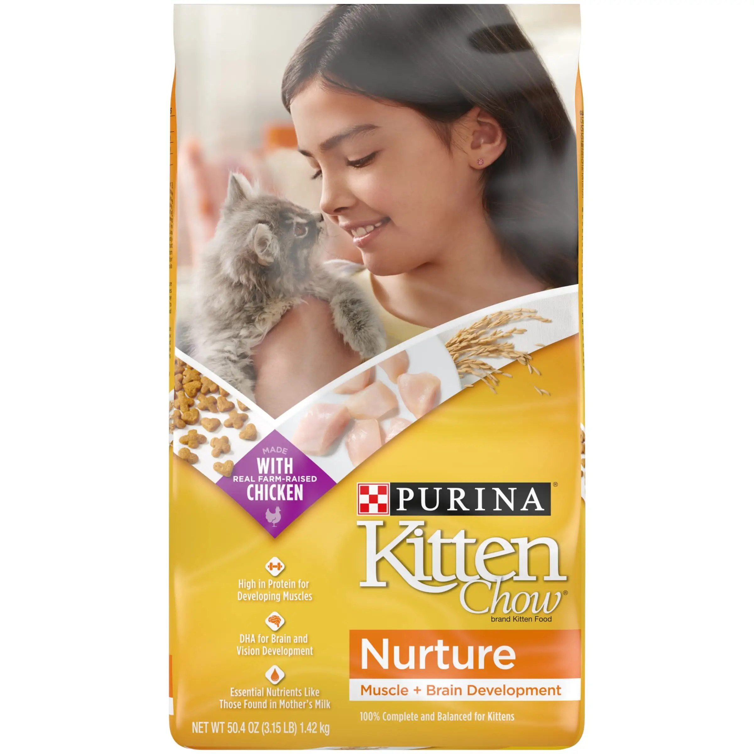 Purina Kitten Chow Kitten Food Healthy Development with Real Chicken Dry Kitten Food. 3.15 lb Bag