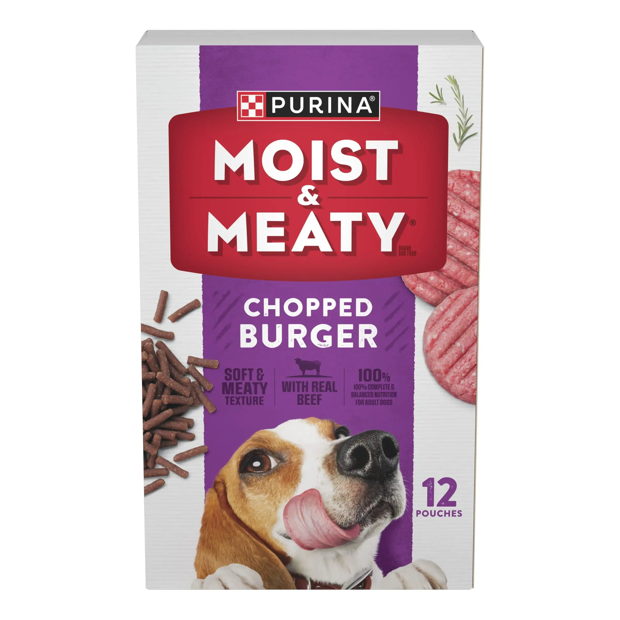 Purina Moist and Meaty Chopped Burger Soft Wet Dog Food Pouches (12 Pack)