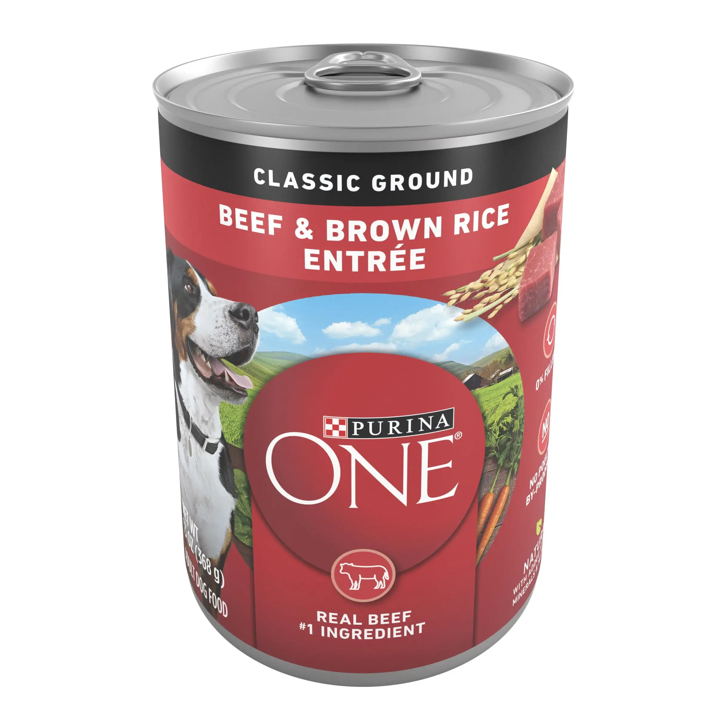 Purina ONE High Protein Natural Beef & Brown Rice Ground Wet Dog Food. 13 oz Can