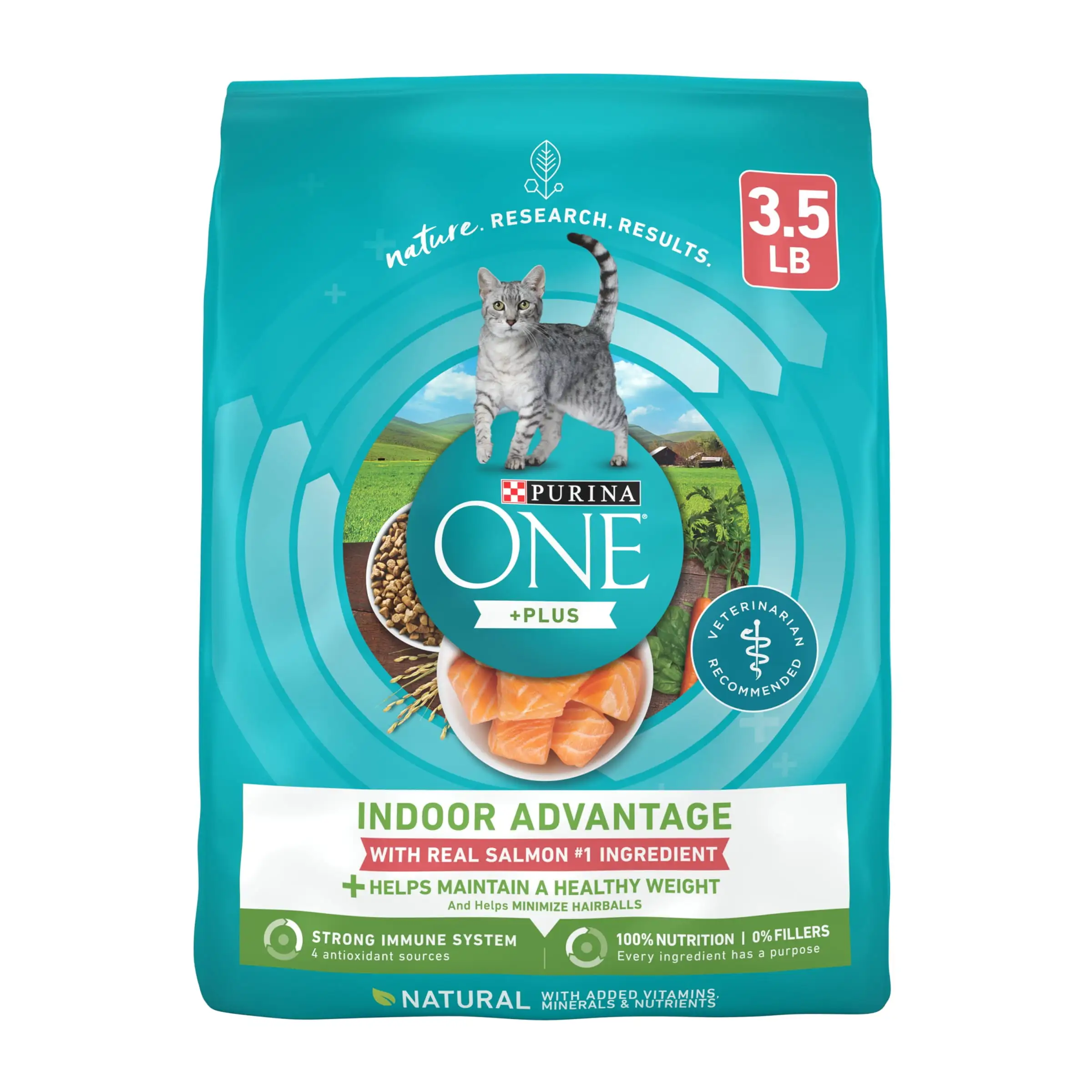 Purina ONE Natural Low Fat. Indoor Dry Weight Control High Protein Cat Food Plus Indoor Advantage With Real Salmon. 3.5 lb. Bag