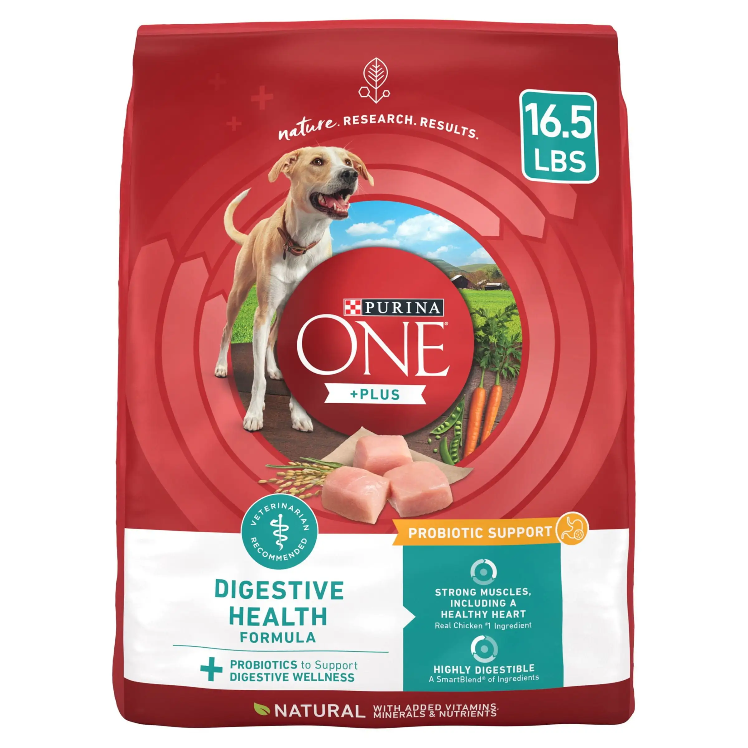 Purina ONE Plus Dry Dog Food Digestive Health. High Protein Natural Chicken & Rice. 16.5 lb Bag