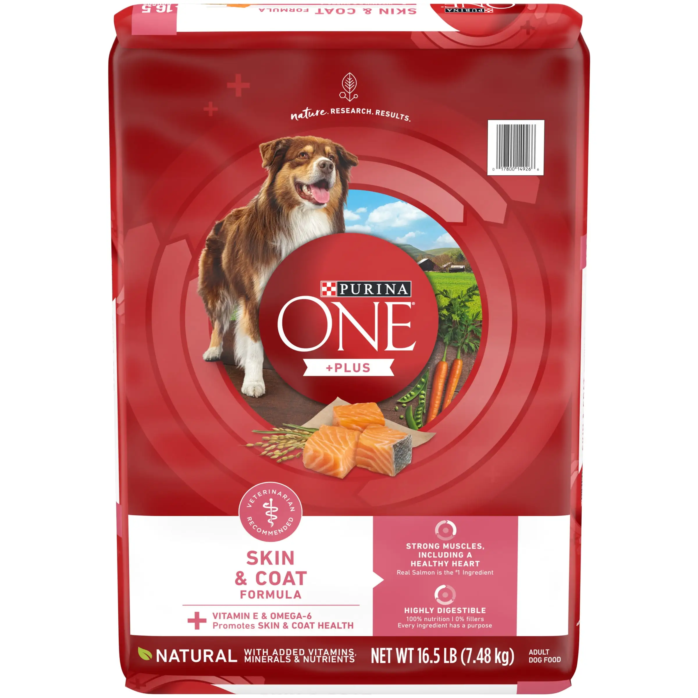 Purina ONE Plus Dry Dog Food Skin & Health Formula. High Protein Rich Natural Salmon. 16.5lb Bag