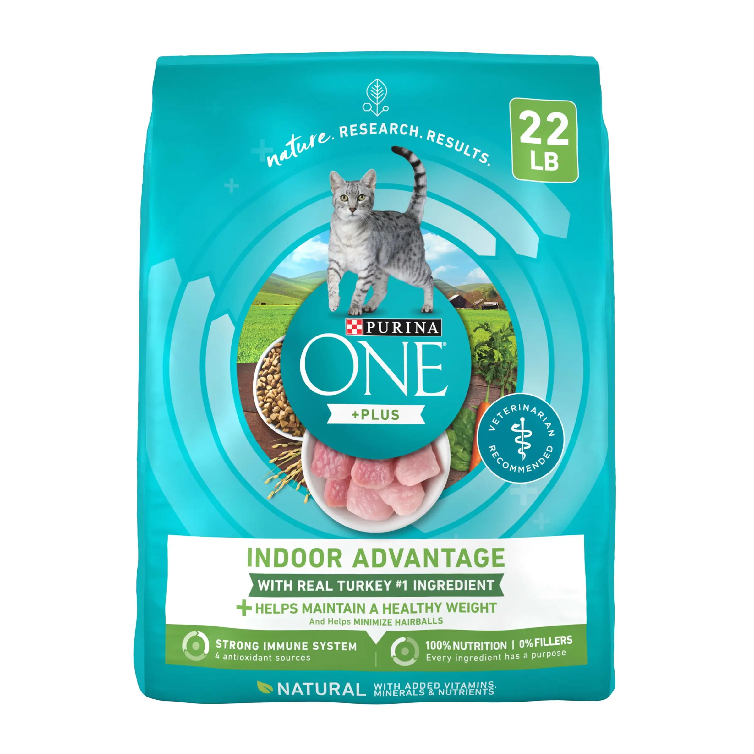 Purina ONE Plus Indoor Advantage Dry Cat Food. High Protein Natural Turkey. 22 lb Bag