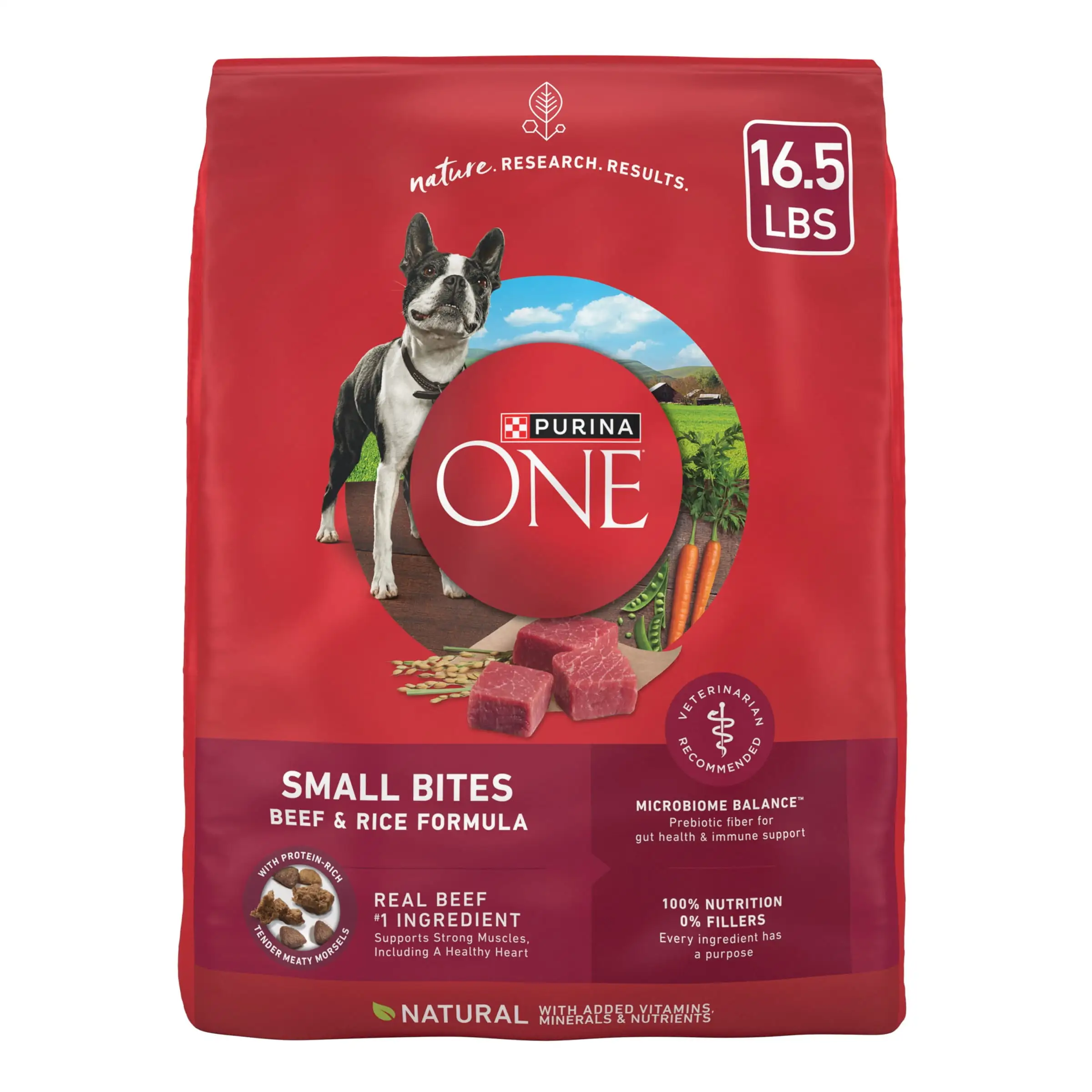 Purina ONE Small Bites Dry Dog Food for Adult Dogs with Added Vitamins & Minerals. High Protein Beef & Rice. 16.5 lb Bag