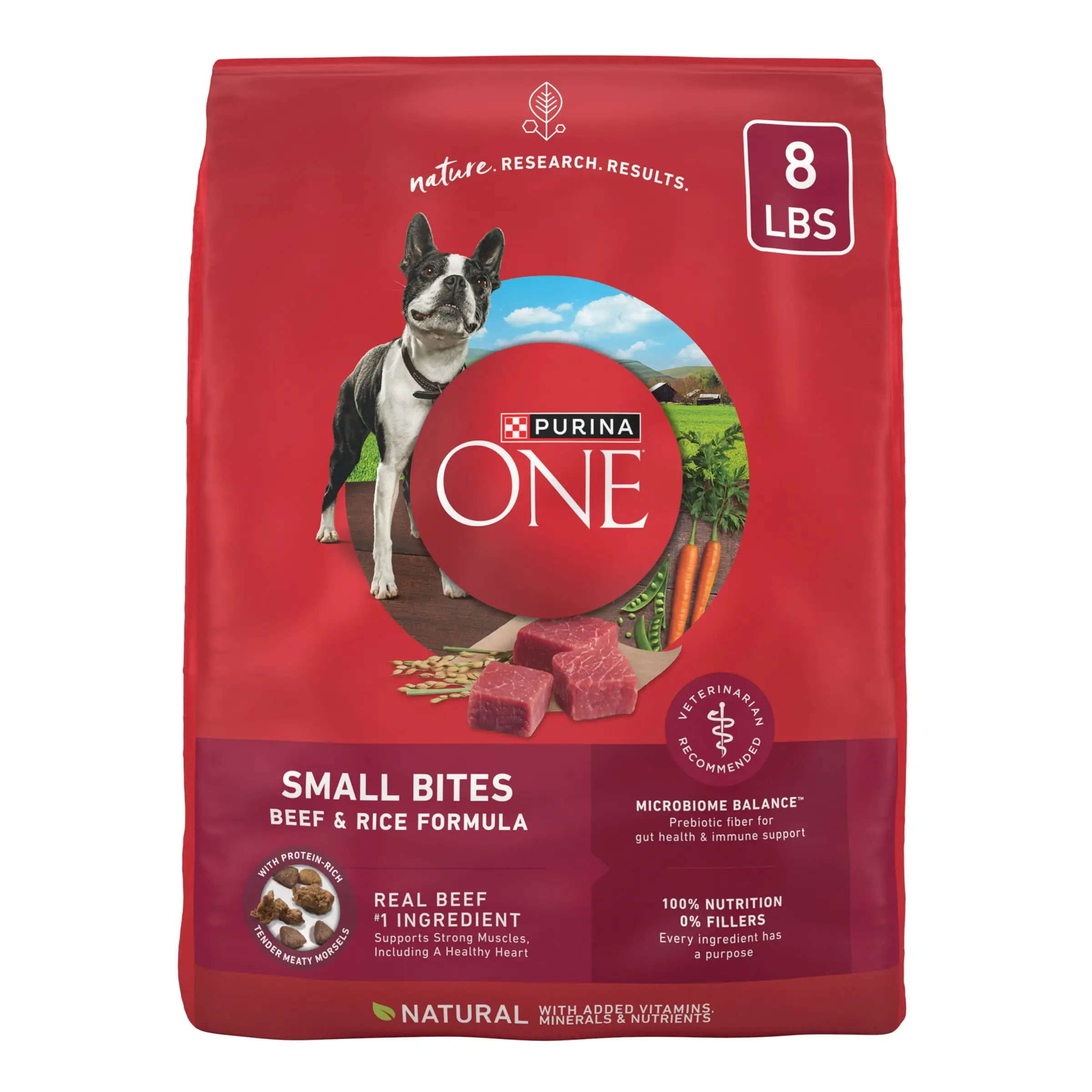 Purina ONE Small Bites Dry Dog Food for Adult Dogs with Added Vitamins & Minerals. High Protein Beef & Rice. 8 lb Bag