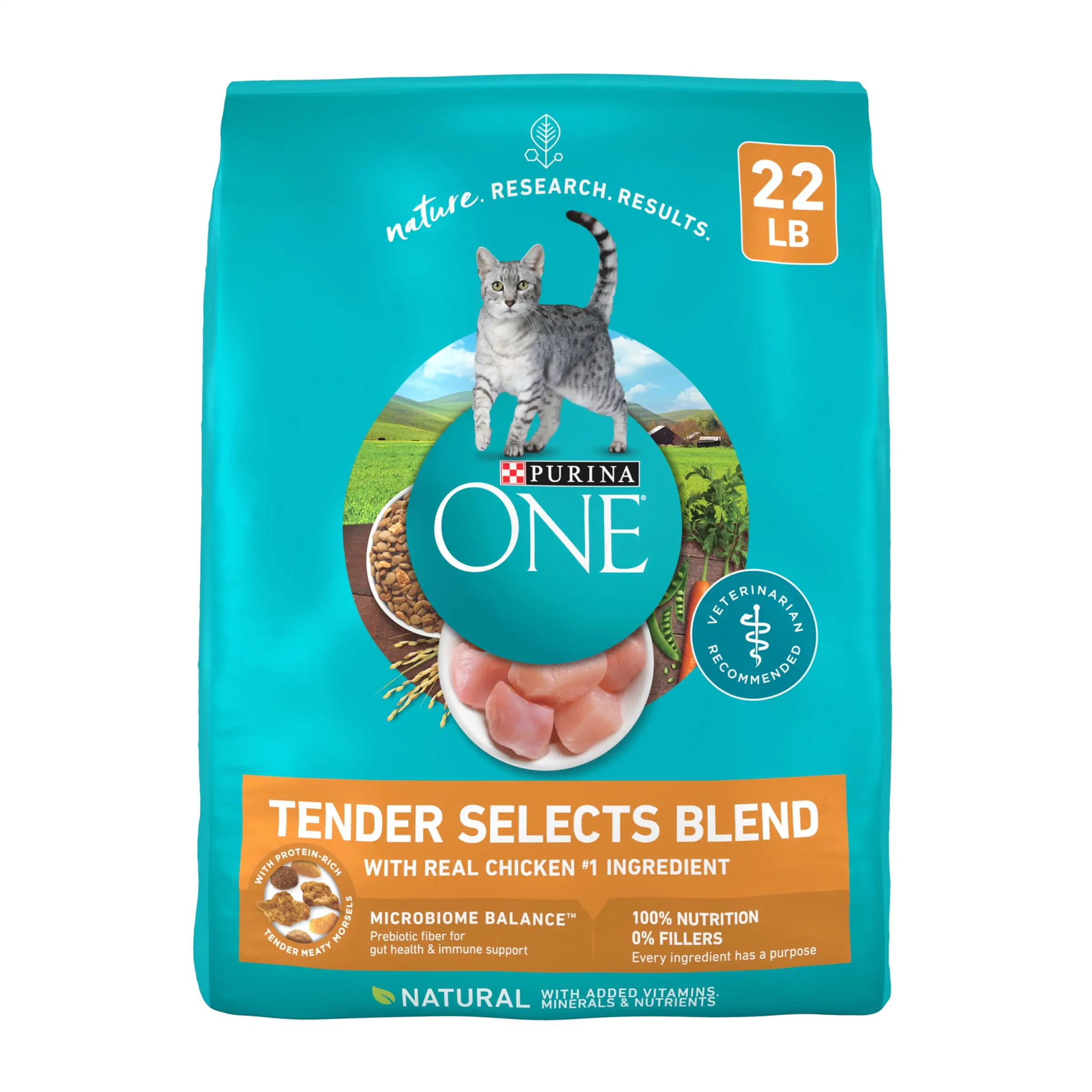 Purina ONE Tender Selects Dry Cat Food for Adult Cats. High Protein Chicken. 22 lb Bag