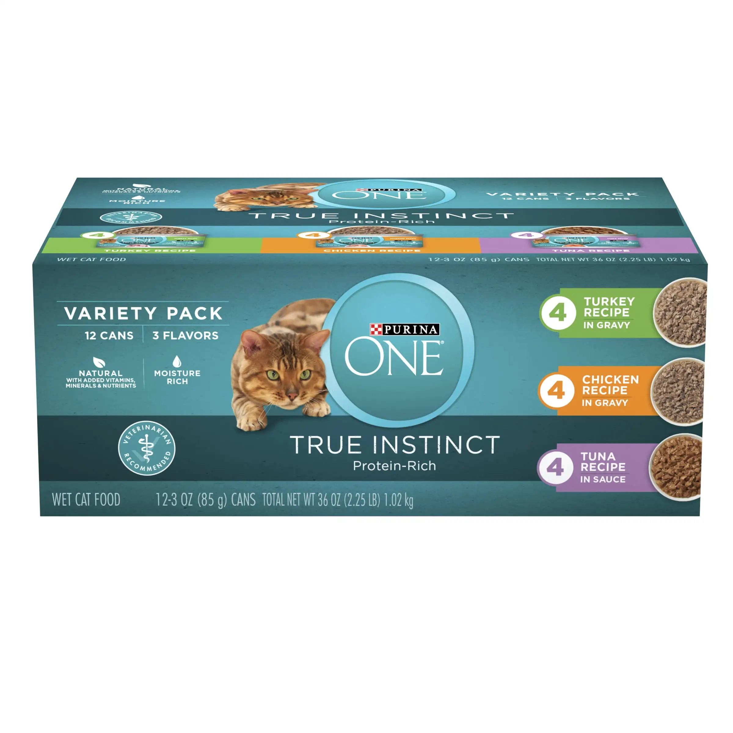 Purina ONE True Instinct Natural High Protein Wet Cat Food Variety Pack. Turkey. Chicken and Tuna Recipes