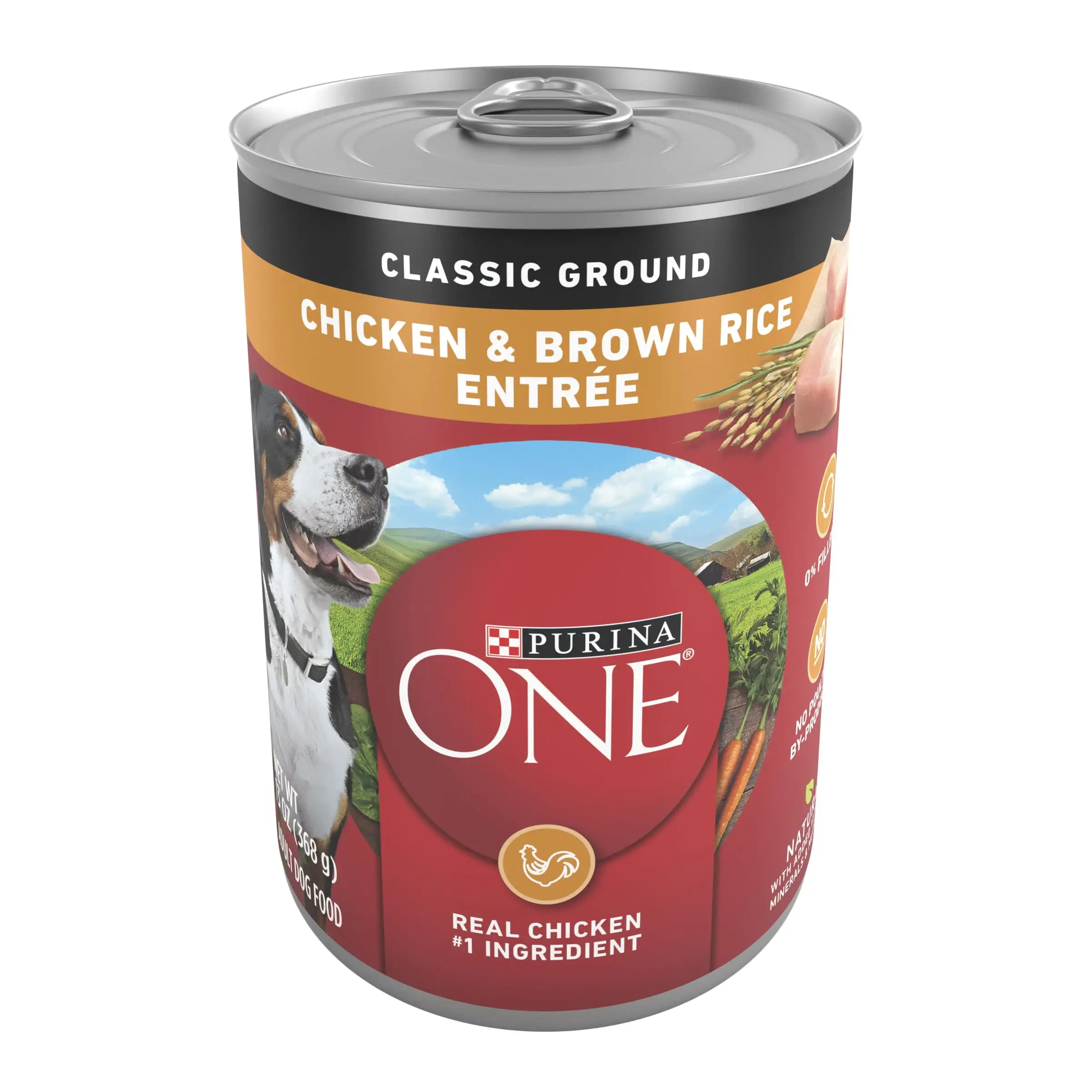 Purina One Classic Ground for Adult Dogs Chicken and Brown Rice. 13 oz Can