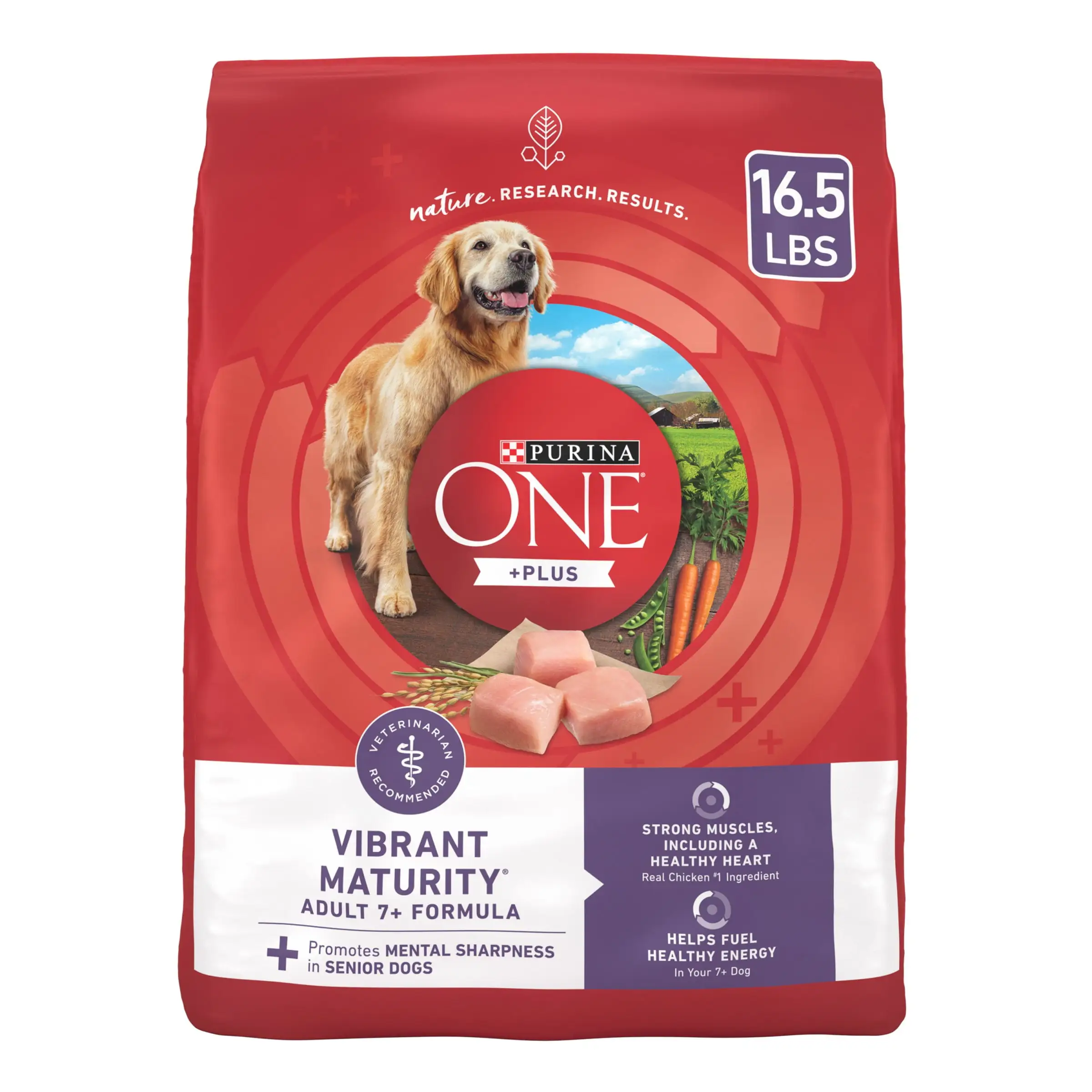 Purina One +Dry Dog Food for Senior Dogs Vibrant Maturity Adult 7 Plus. Real Chicken. 16.5 lb Bag