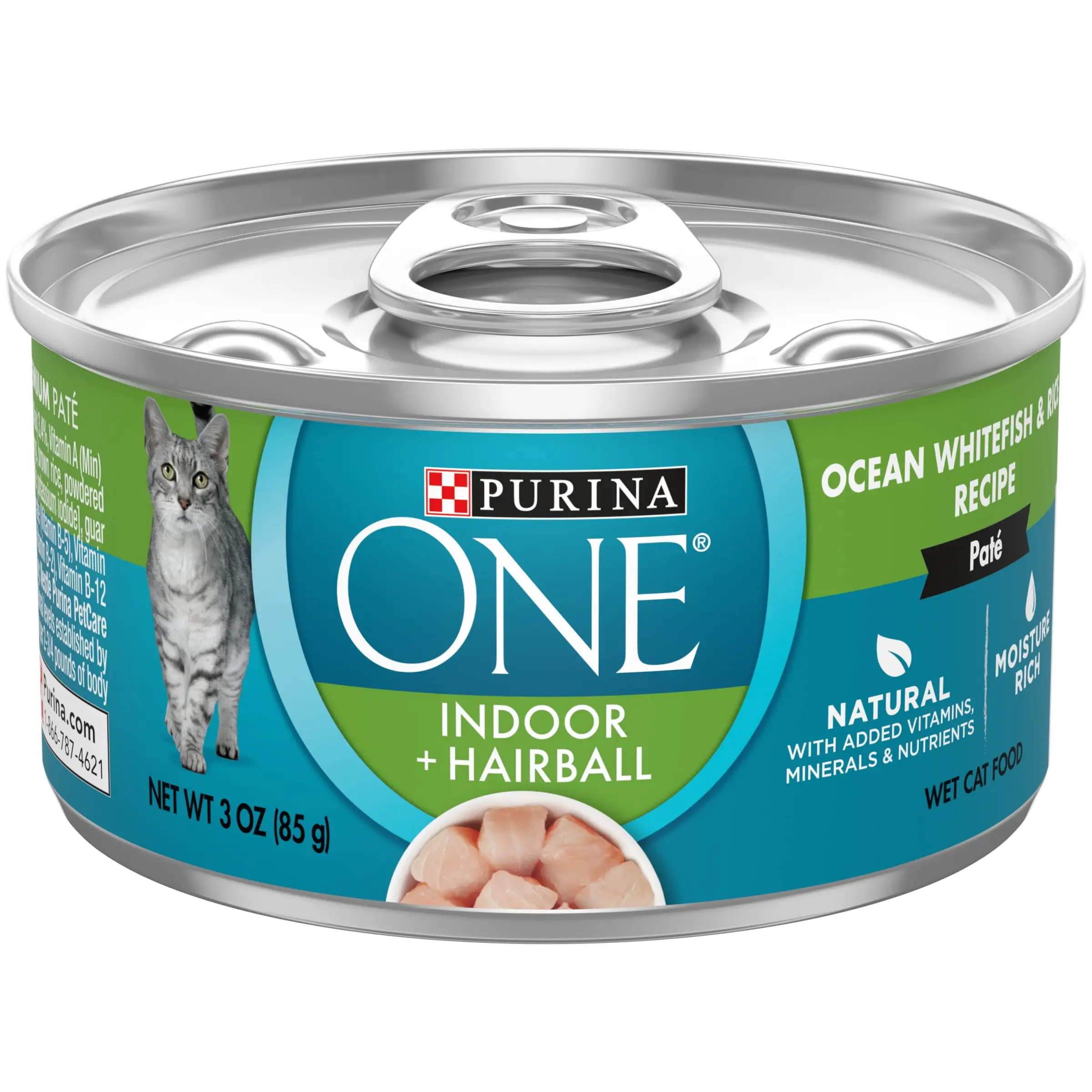 Purina One Indoor Hairball Wet Cat Food Ocean Whitefish Rice. 3 oz Cans (12 Pack)