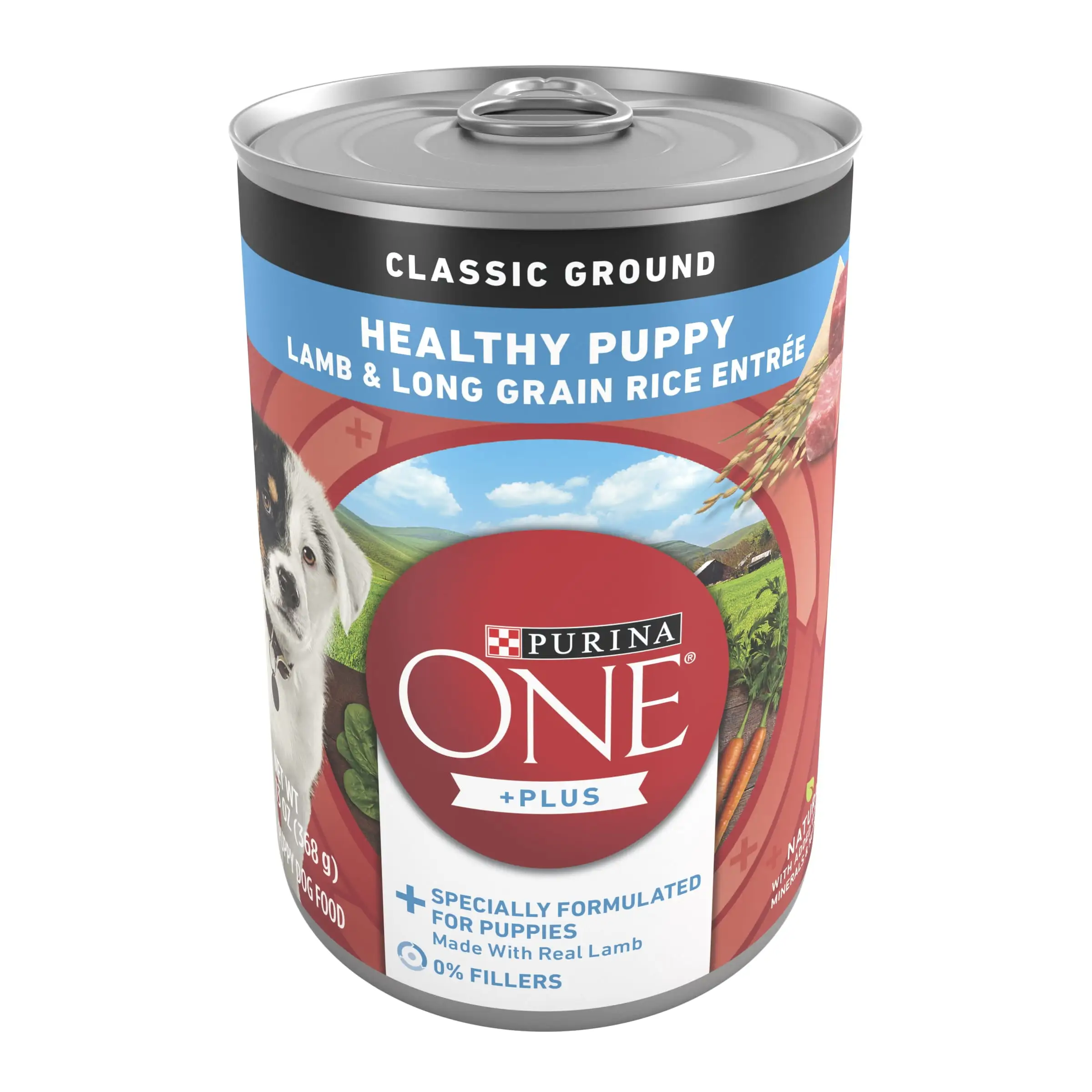 Purina One +Plus Classic Ground Wet Healthy Puppy Dog Food. Soft Lamb Long Grain Rice. 13 oz Cans