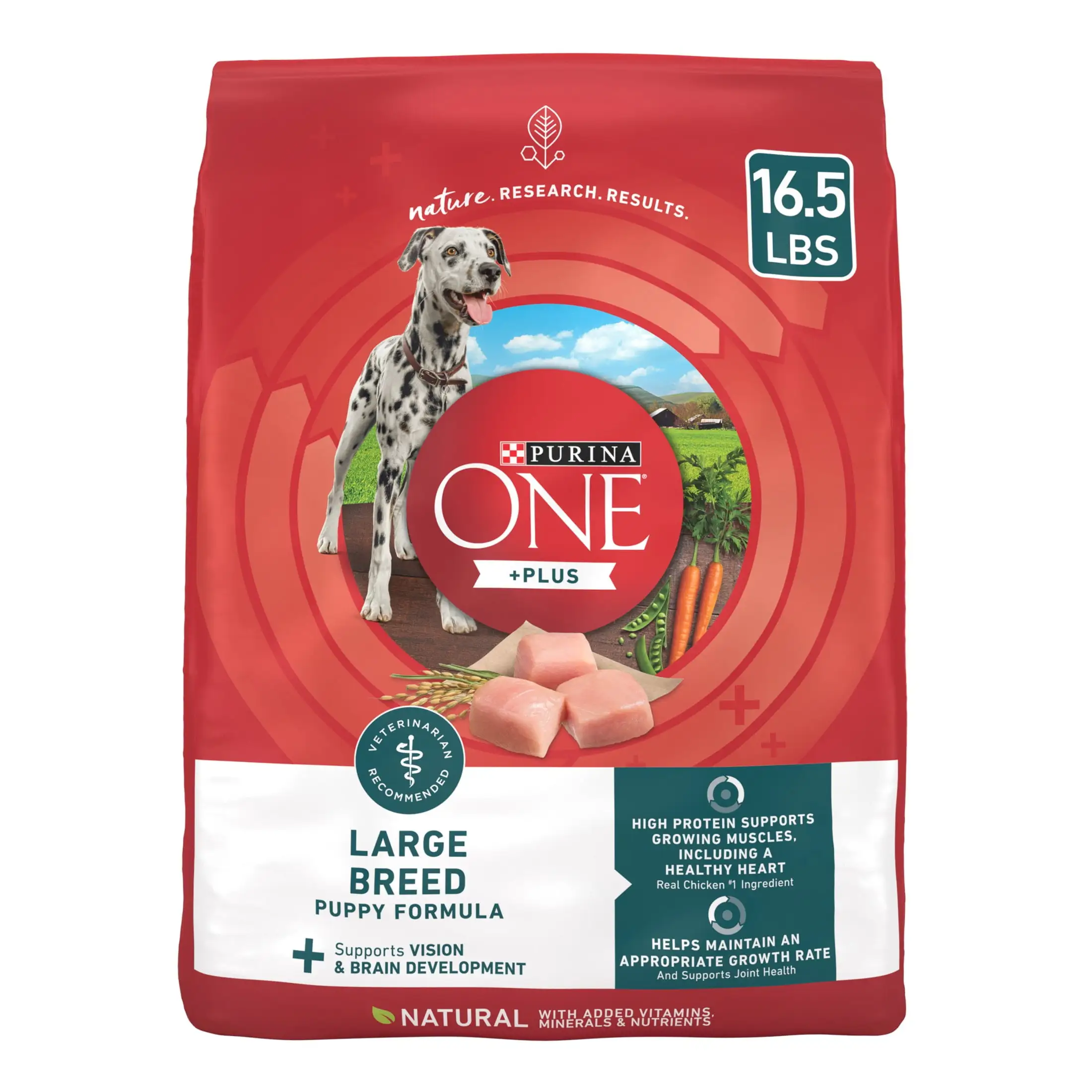 Purina One Plus Puppy Dry Dog Food for Large Dogs High Protein Growth Support. Real Chicken. 16.5 lb Bag