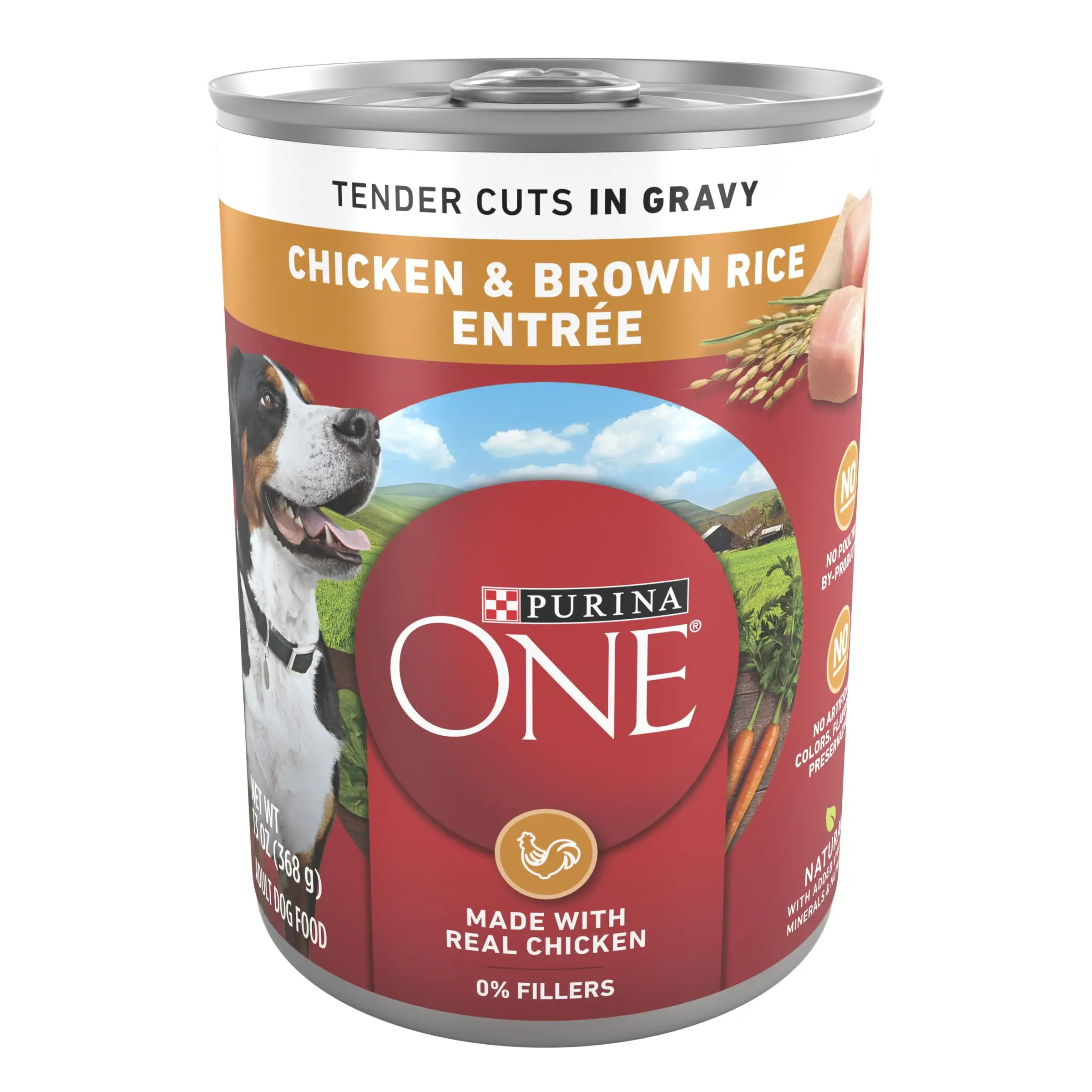 Purina One Wet Dog Food for Adult Dogs High Protein Tender Cuts in Gravy. Real Chicken & Brown Rice. 13 oz Can