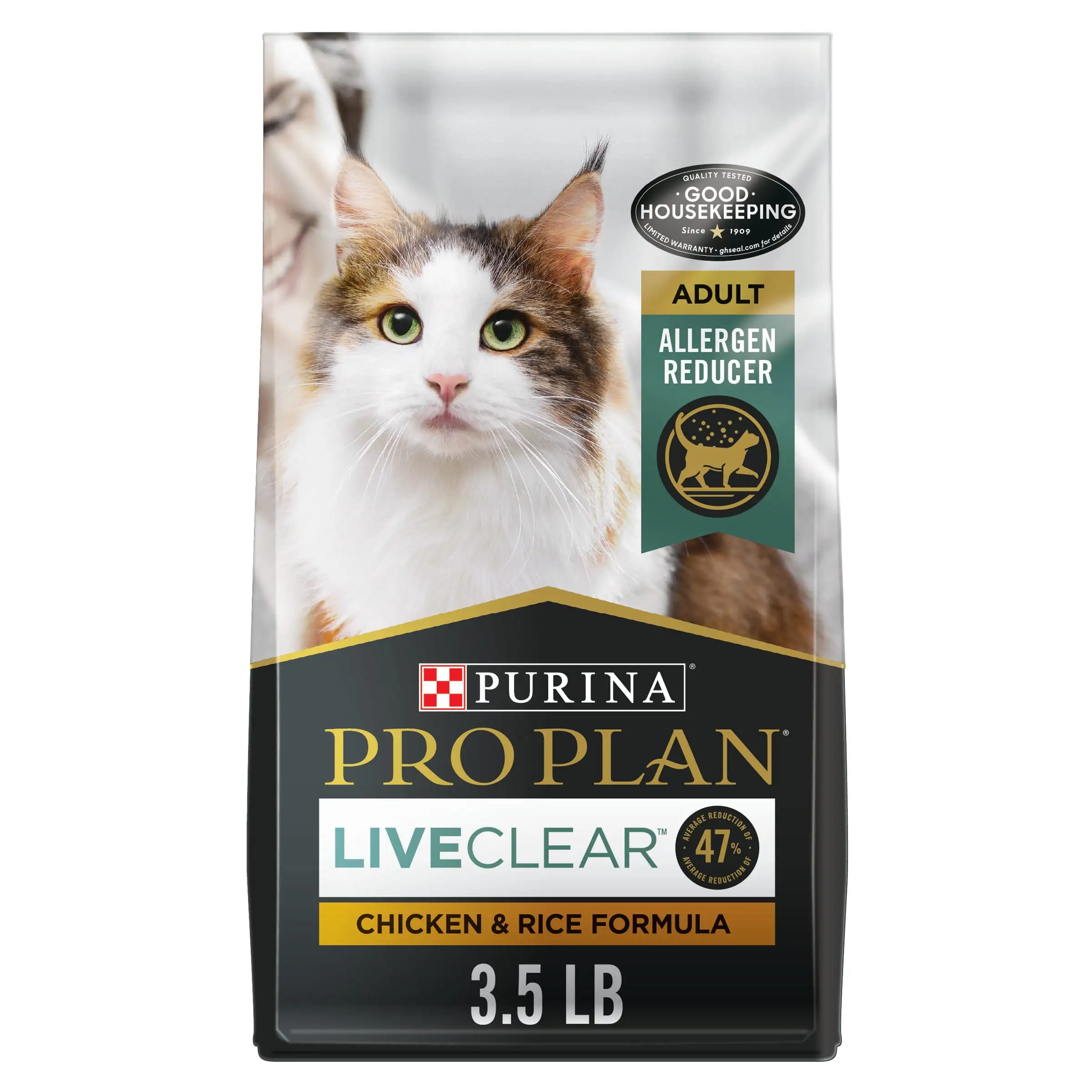 Purina Pro Plan Allergen Reducing. High Protein Cat Food. LIVECLEAR Chicken and Rice Formula. 3.5 lb. Bag