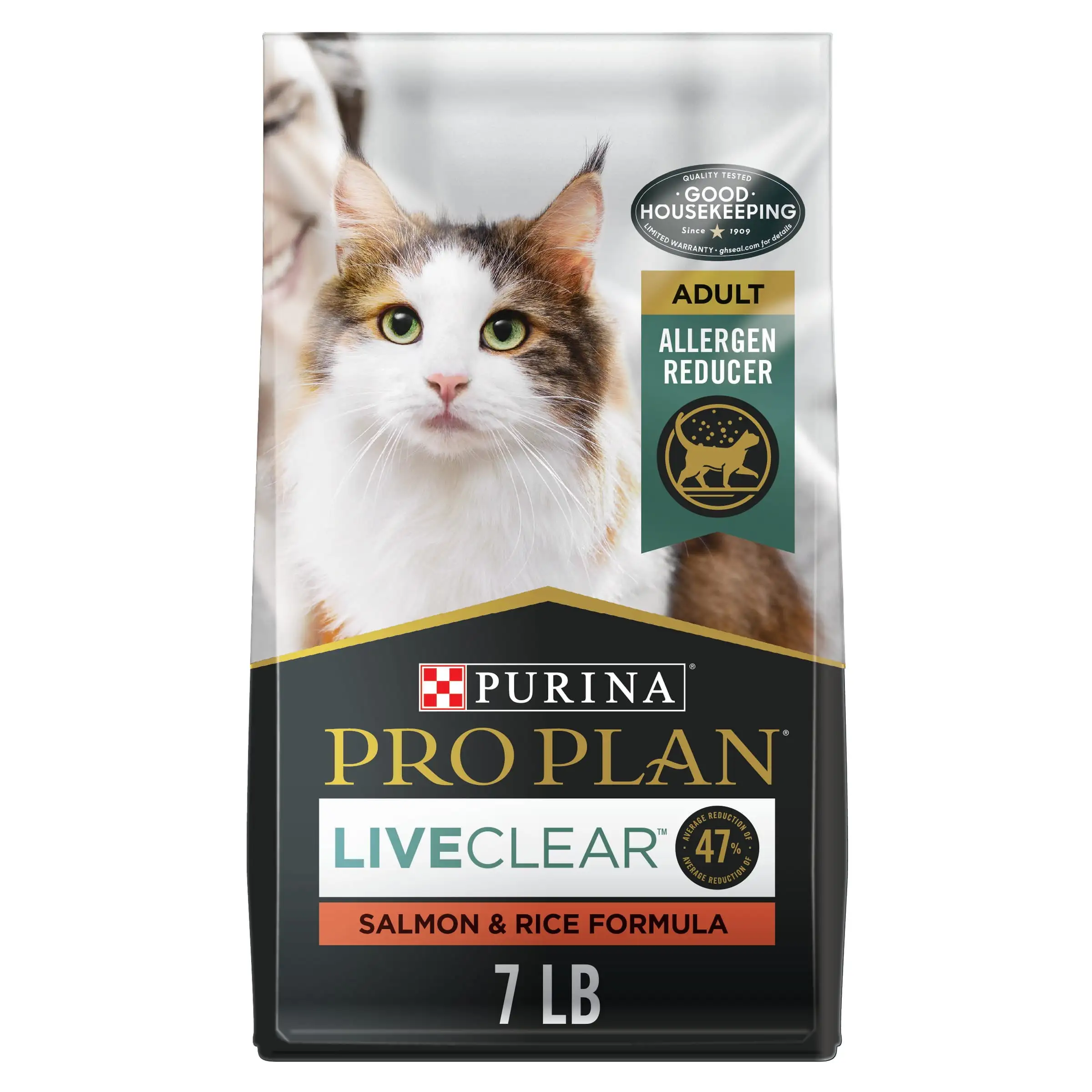 Purina Pro Plan Allergen Reducing. High Protein Cat Food. LIVECLEAR Salmon and Rice Formula. 7 lb. Bag