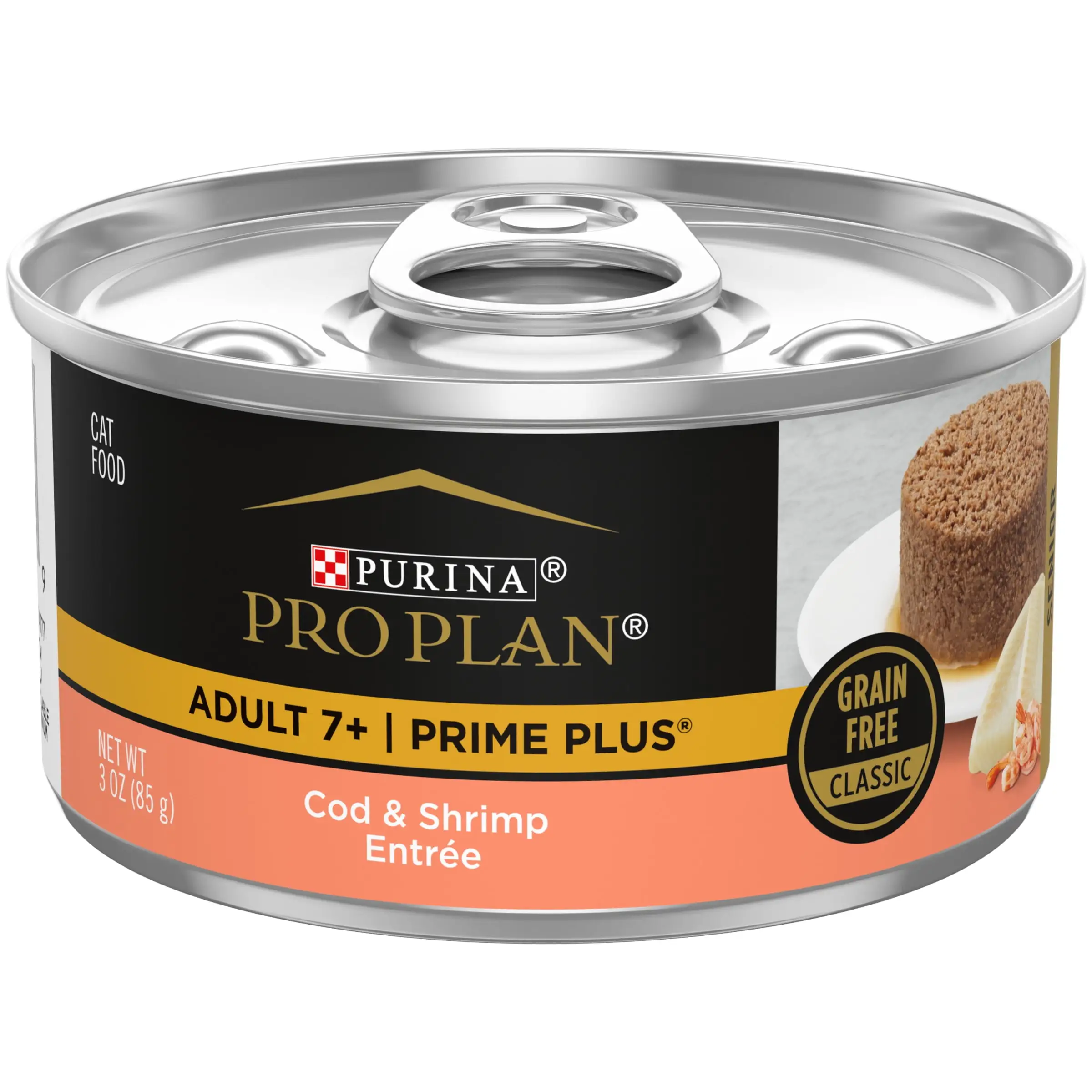 Purina Pro Plan Cod and Shrimp Wet Cat Food for Senior Cats. Grain-Free. 3 oz Cans (24 Pack)