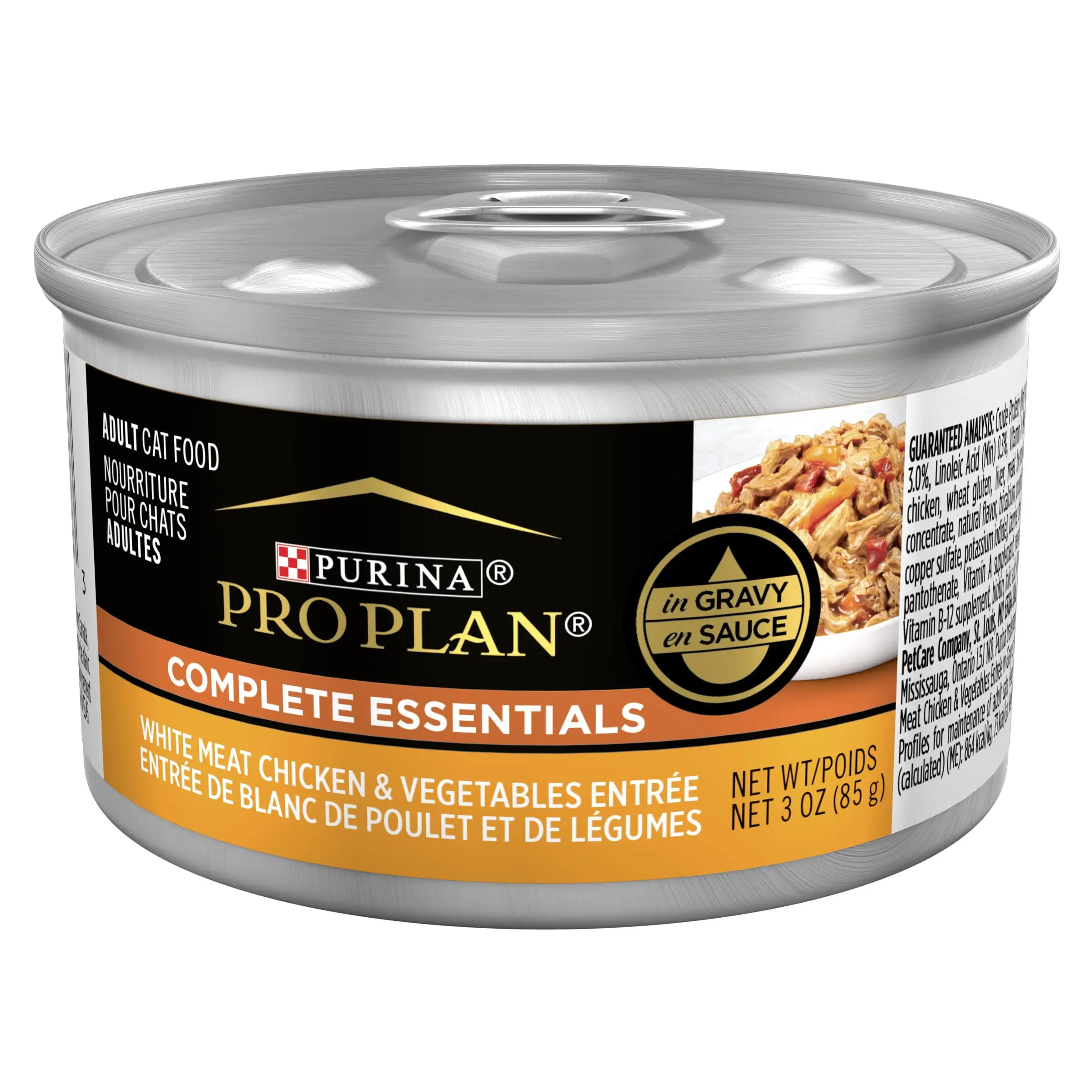 Purina Pro Plan Complete Essentials Wet Cat Food Chicken Vegetables. 3 oz Cans (24 Pack)